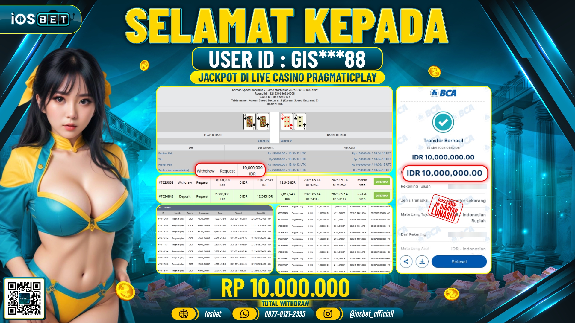 Bukti Pembayaran LUNAS LIVE CASINO GAME GACOR  Rp.10.000.000