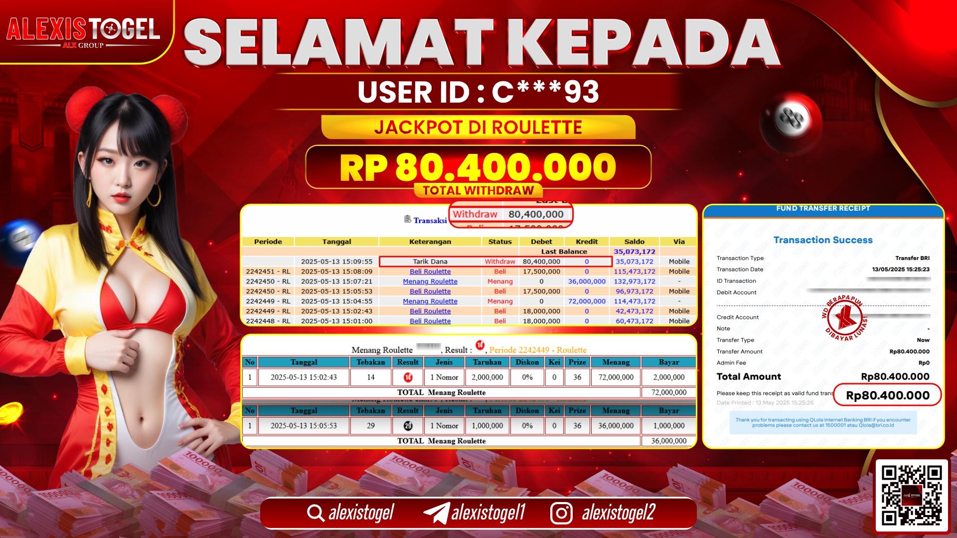 ALEXISTOGEL di CASINO ROULETTE RP.80.400.000 LUNAS