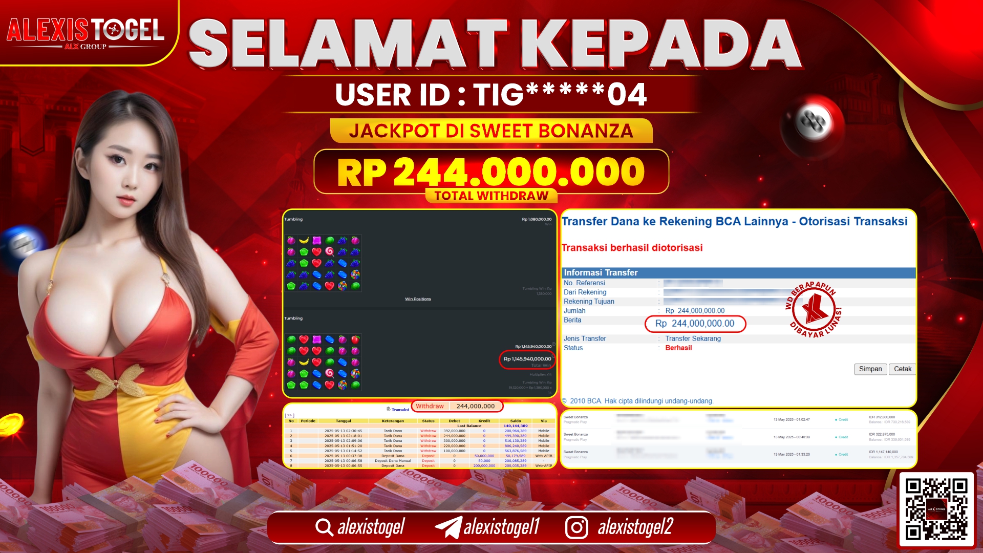 ALEXISTOGEL di SLOT SWEET BONANZA RP.244.000.000 LUNAS