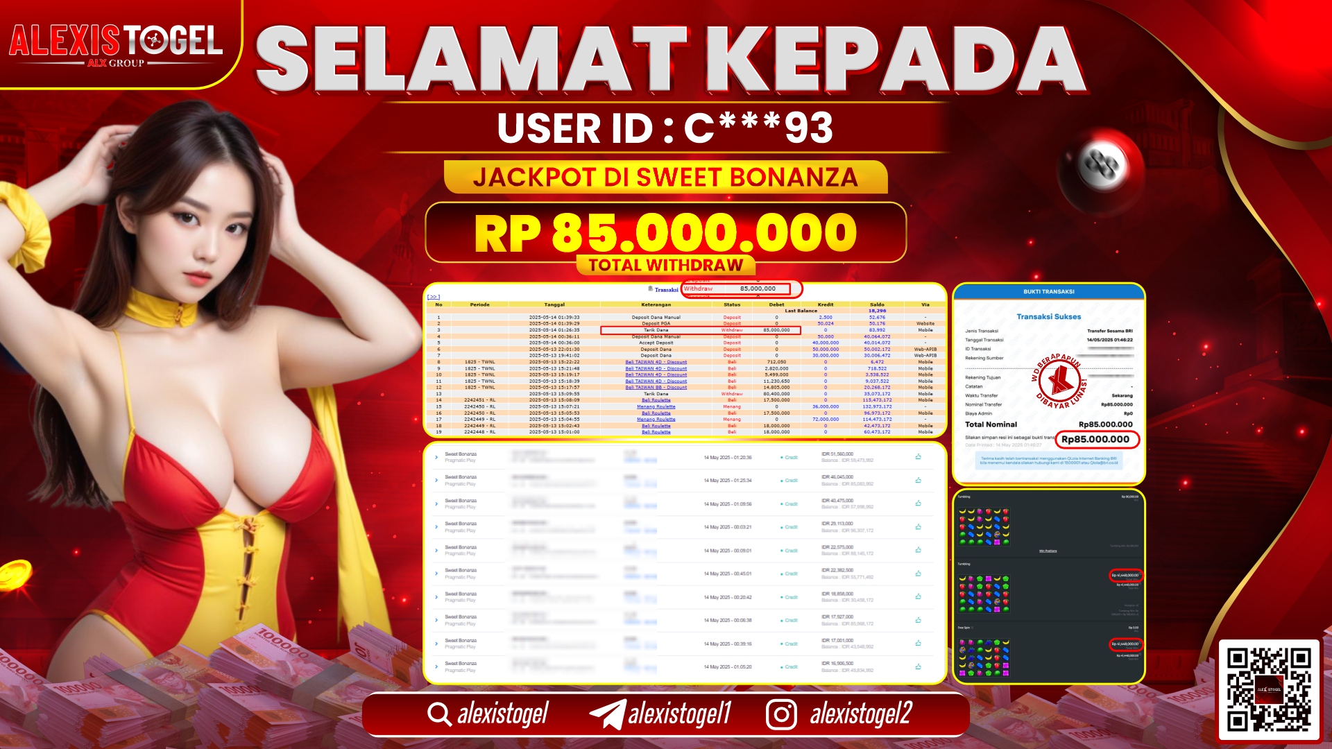 ALEXISTOGEL di SLOT SWEET BONANZA RP.85.000.000 LUNAS