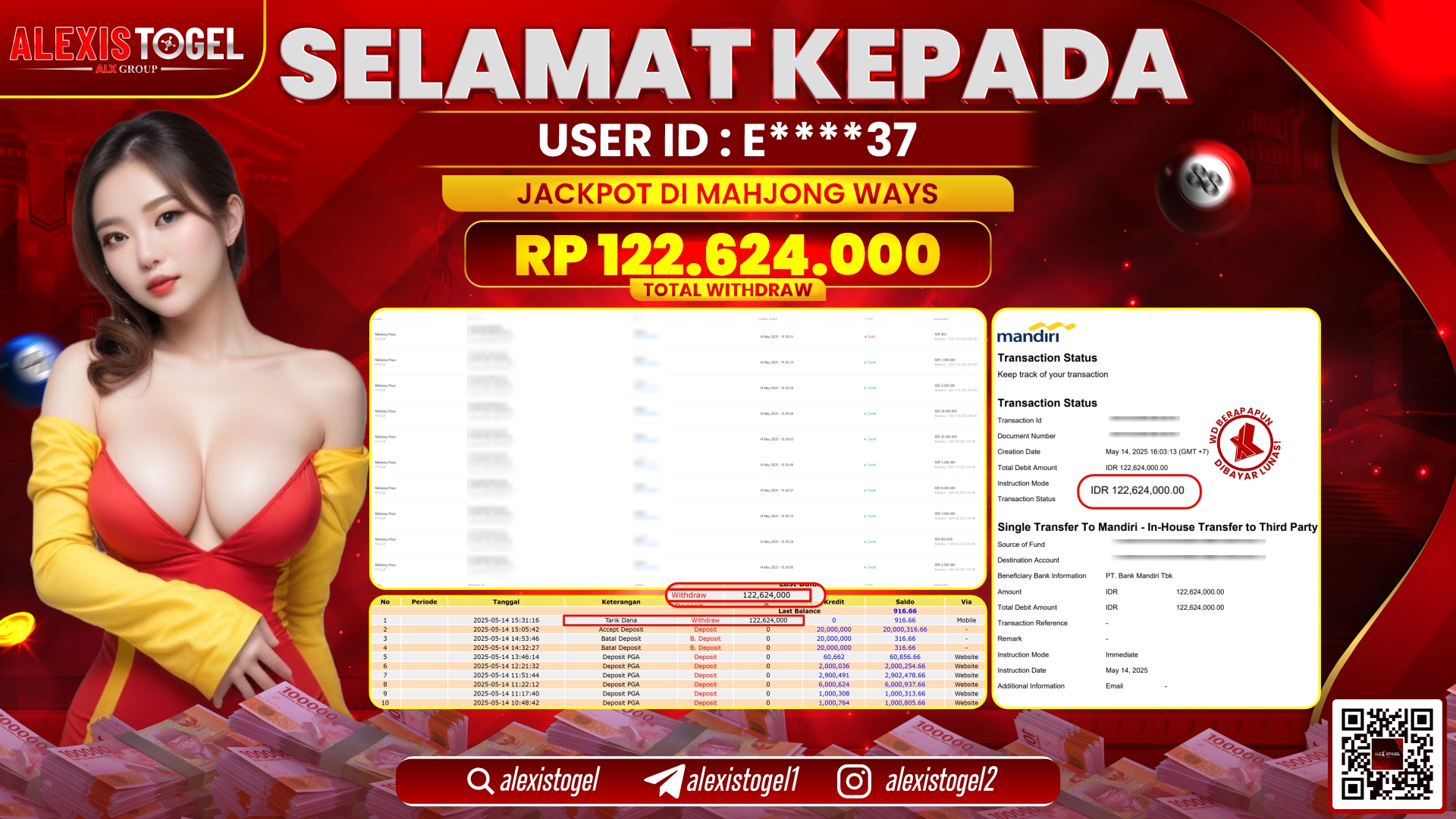 ALEXISTOGEL di SLOT MAHJONG WAYS RP.122.624.000 LUNAS