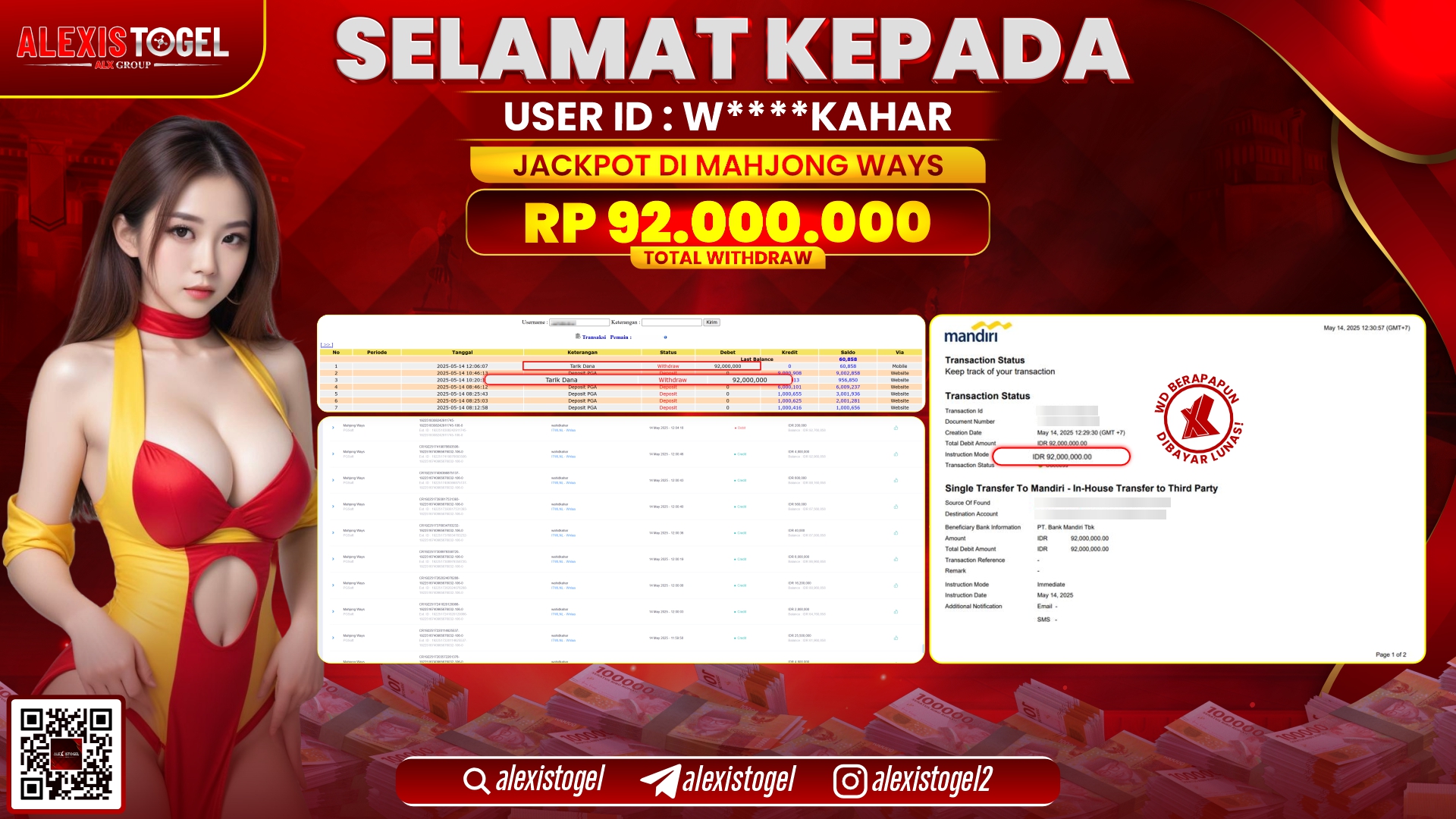 ALEXISTOGEL di SLOT MAHJONG WAYS RP.92.000.000 LUNAS