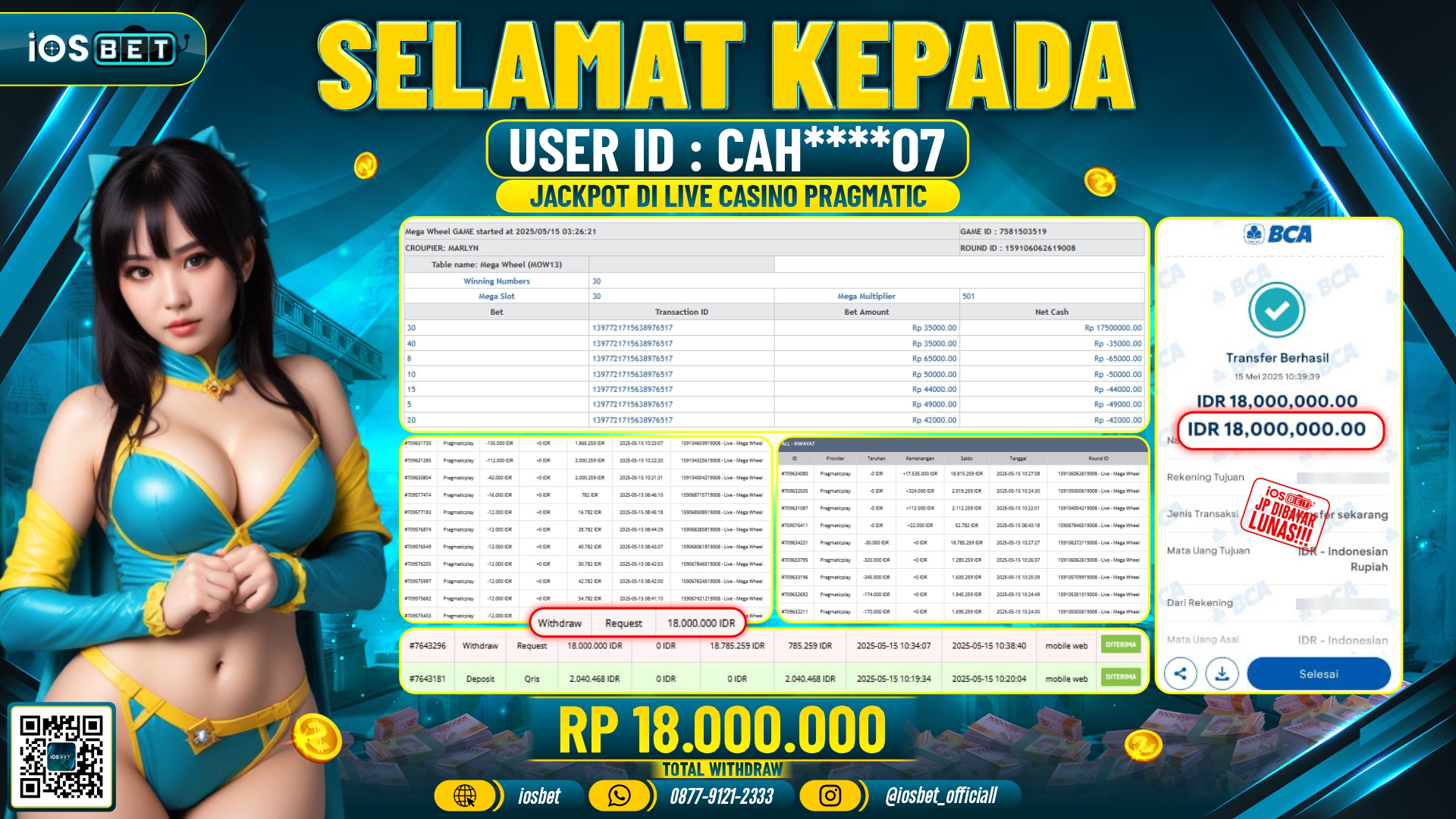 Bukti Pembayaran LUNAS LIVE CASINO GAME GACOR  Rp.18.000.000
