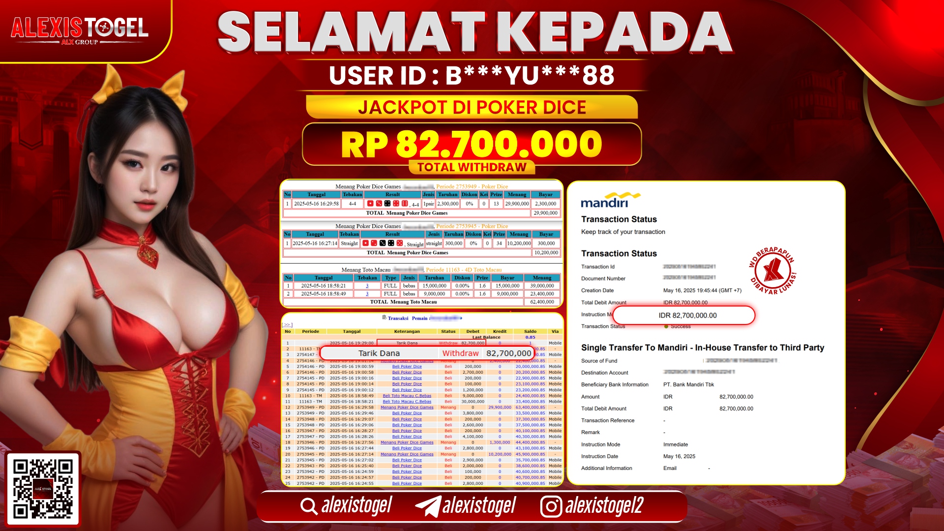 ALEXISTOGEL di CASINO POKER DICE RP.82.700.000 LUNAS