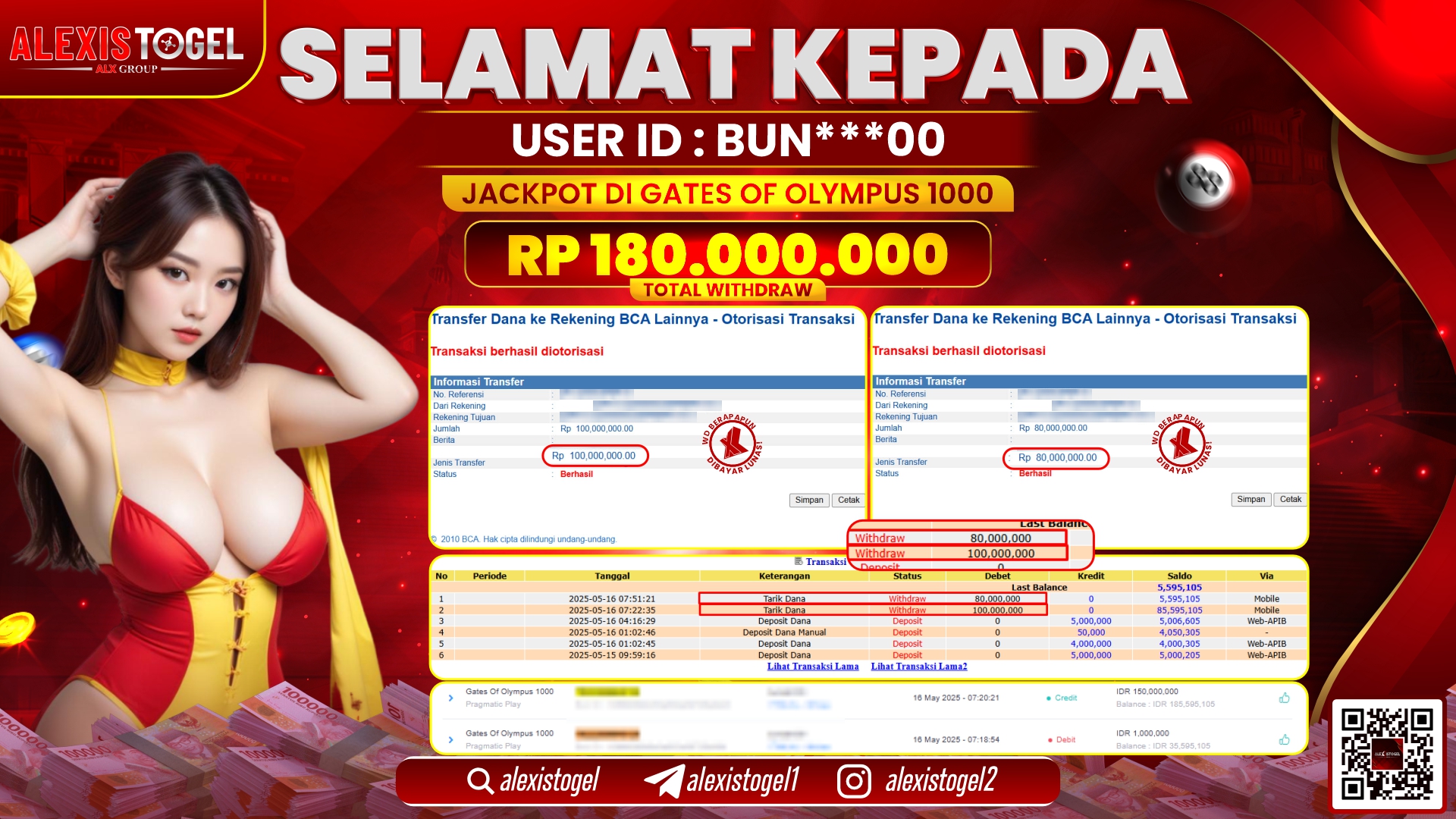 ALEXISTOGEL di SLOT GATES OF OLYMPUS 1000 RP.180.000.000 LUNAS