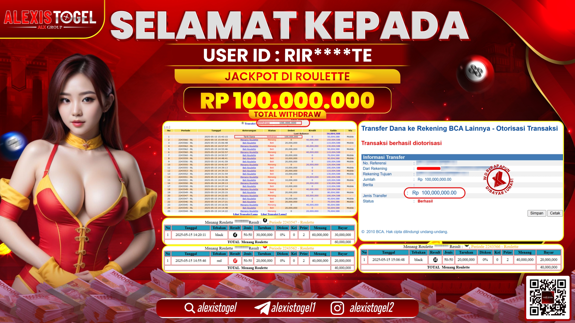 ALEXISTOGEL di CASINO ROULETTE RP.100.000.000 LUNAS