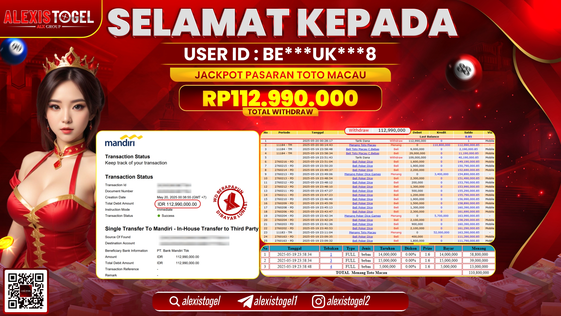 ALEXISTOGEL di TOGEL TOTOMACAU RP.112.990.000 LUNAS