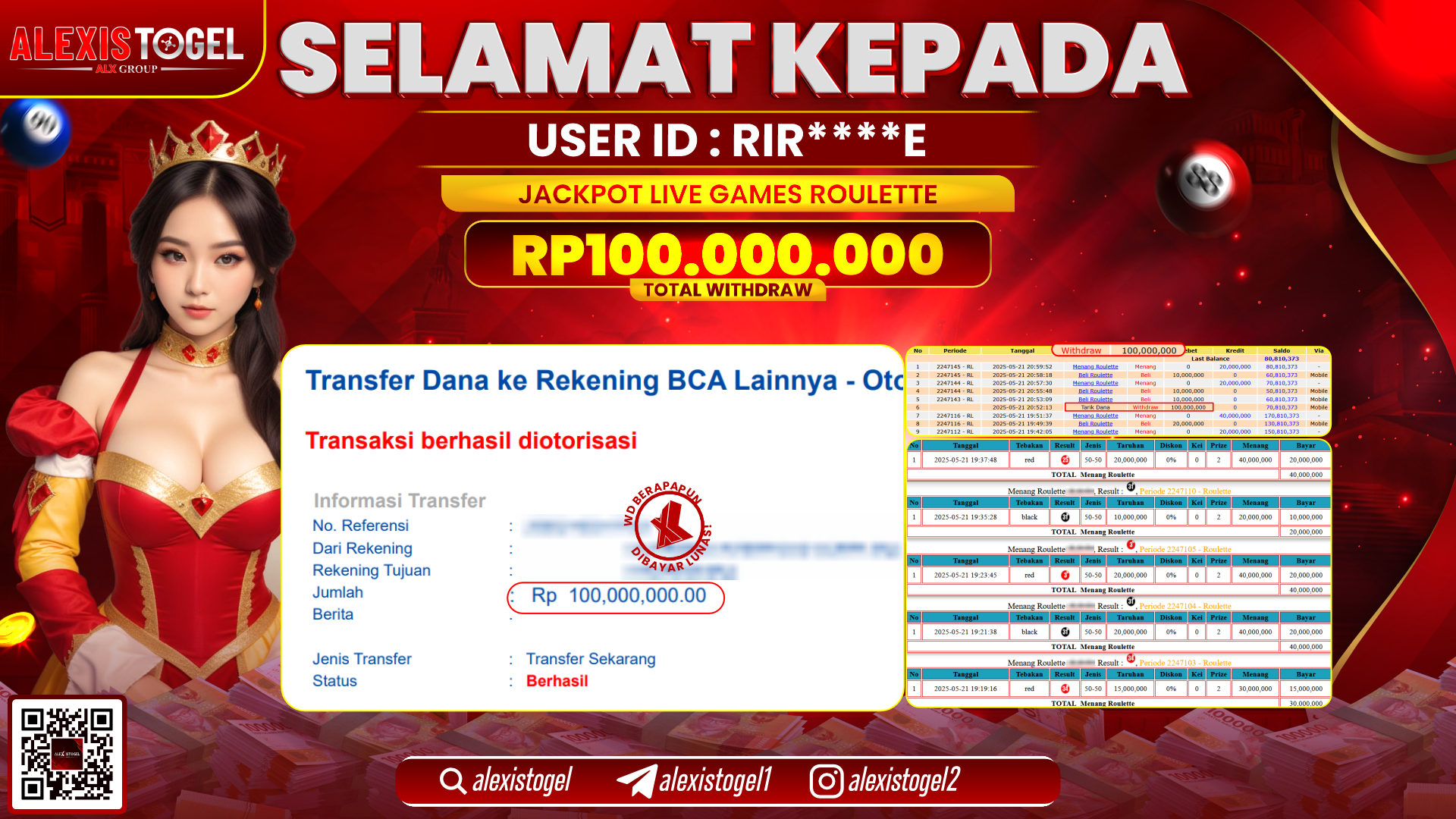 ALEXISTOGEL di LIVE GAMES ROULETTE RP.100.000.000 LUNAS