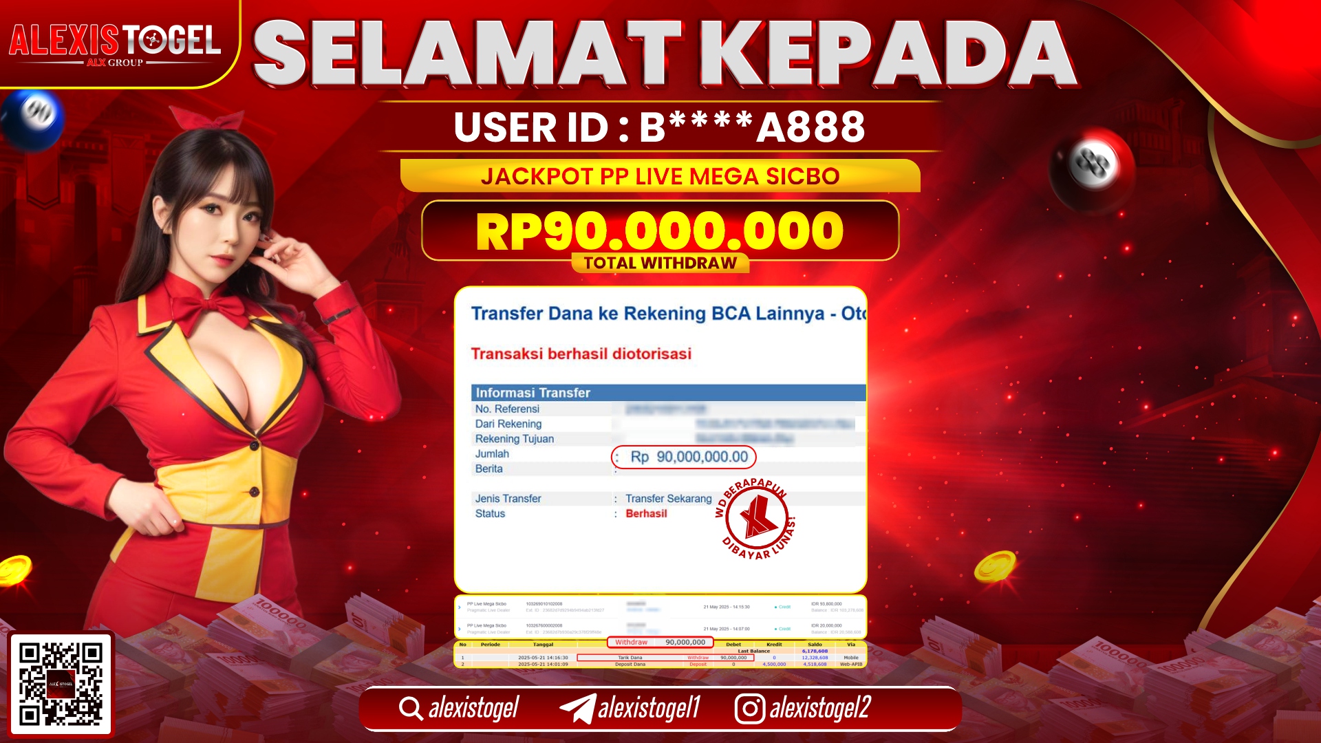 ALEXISTOGEL di PP LIVE MEGA SICBO RP.90.000.000 LUNAS