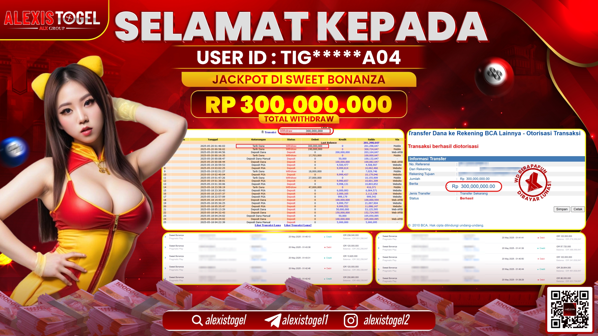ALEXISTOGEL di SLOT SWEET BONANZA RP.300.000.000 LUNAS