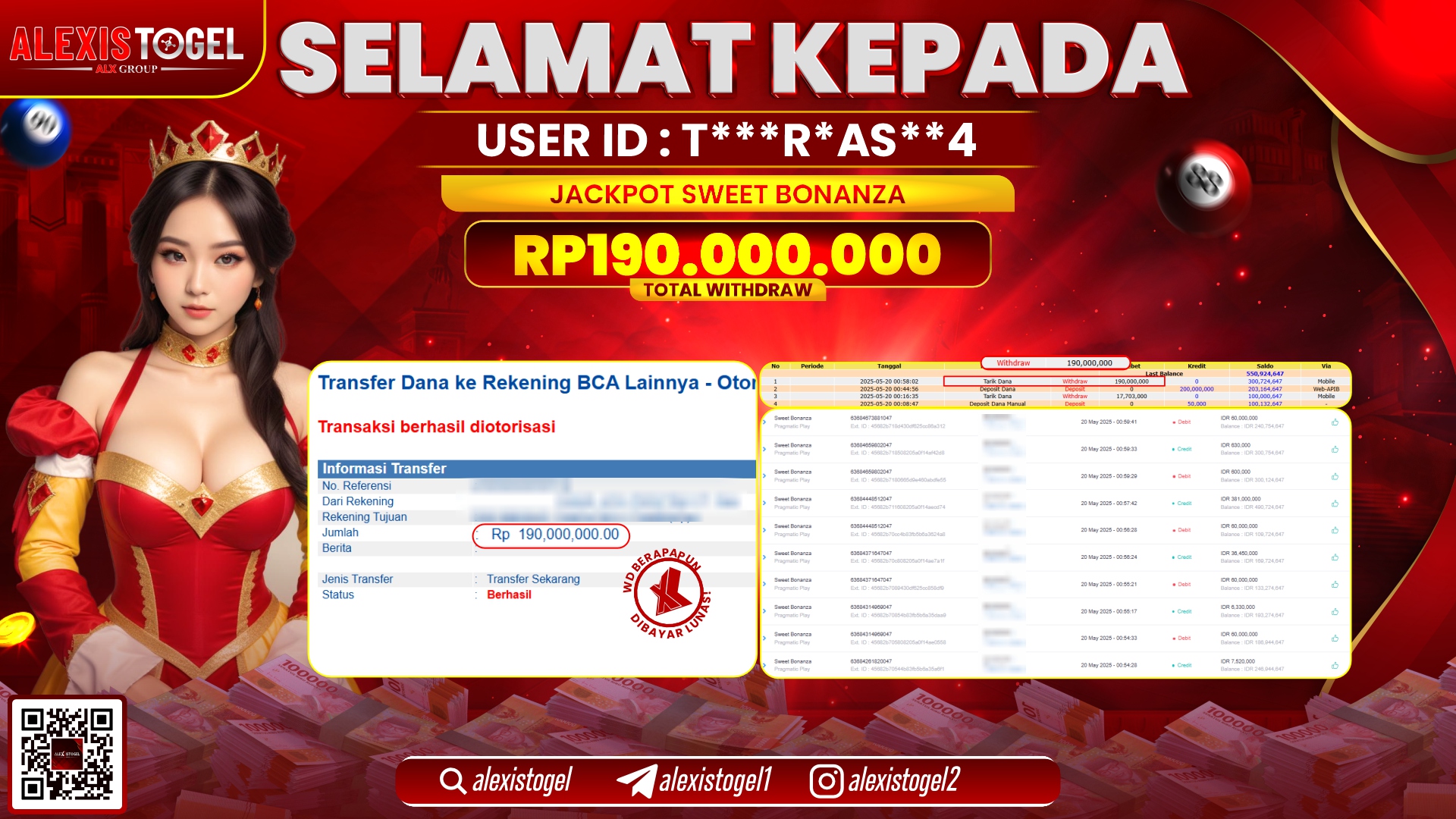 ALEXISTOGEL di SLOT SWEET BONANZA RP.190.000.000 LUNAS