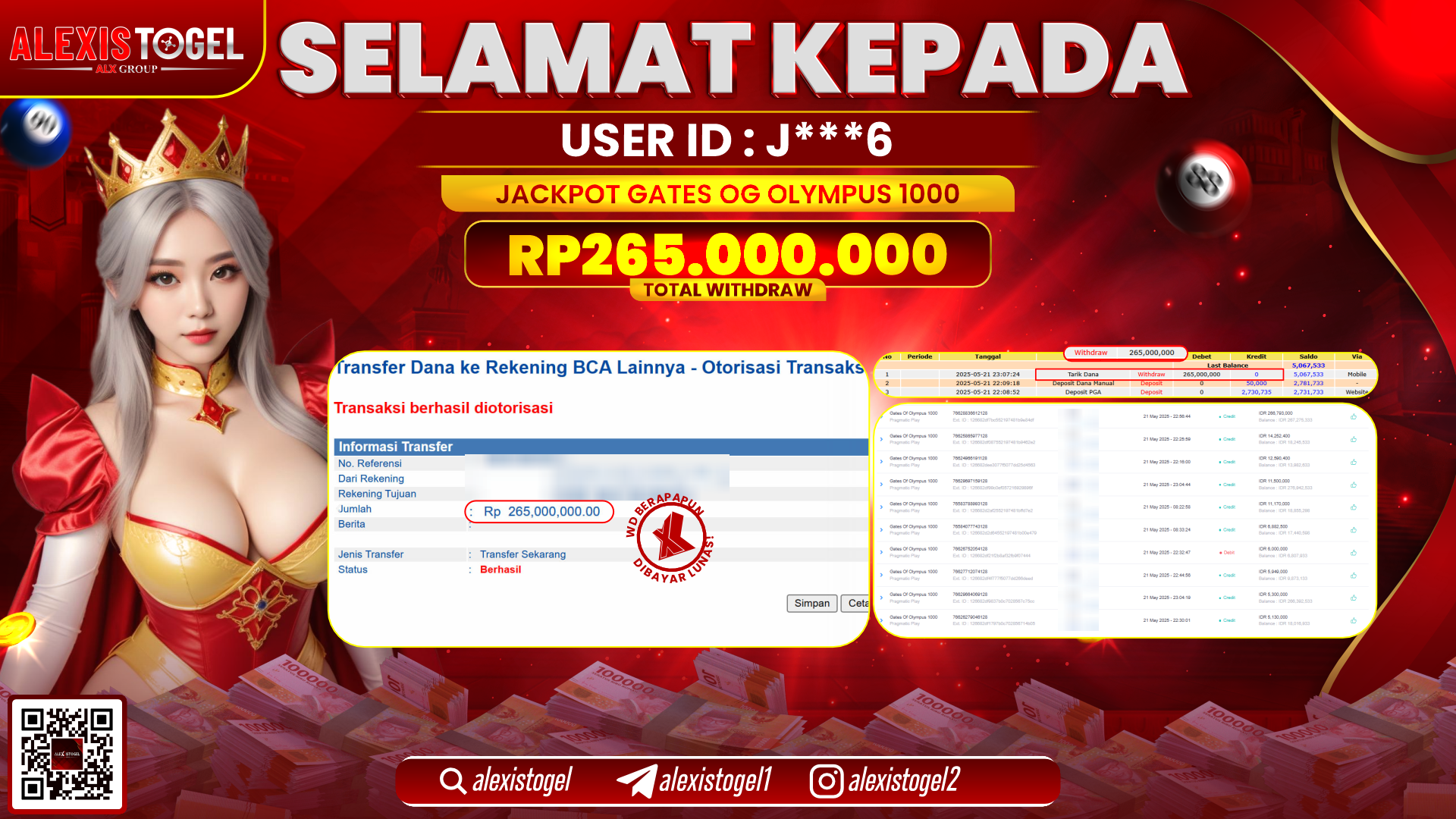 ALEXISTOGEL di SLOT GATES OF OLYMPUS RP.265.000.000 LUNAS