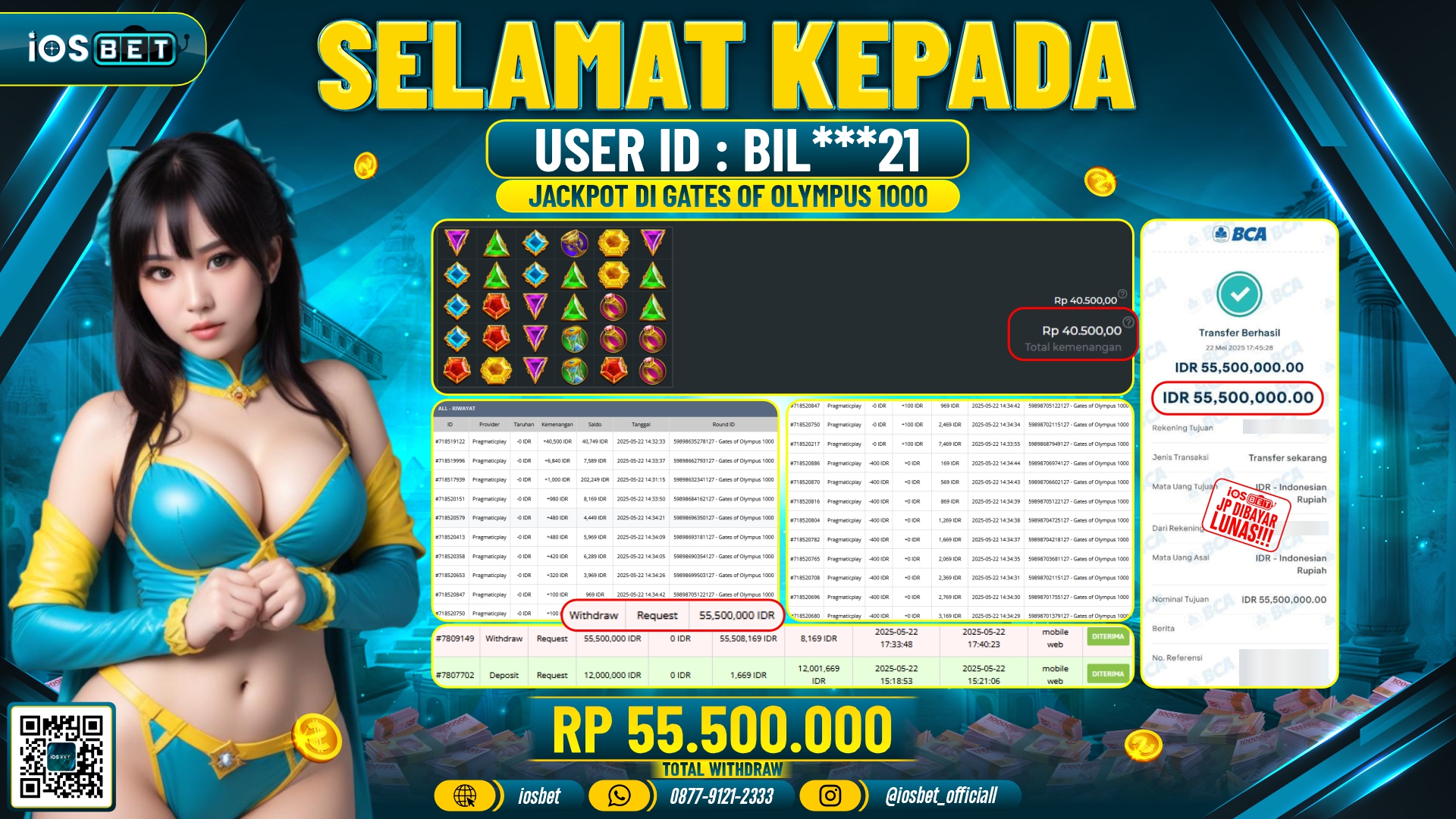 Bukti Pembayaran LUNAS SLOT GAME GACOR  Rp.55.500.000