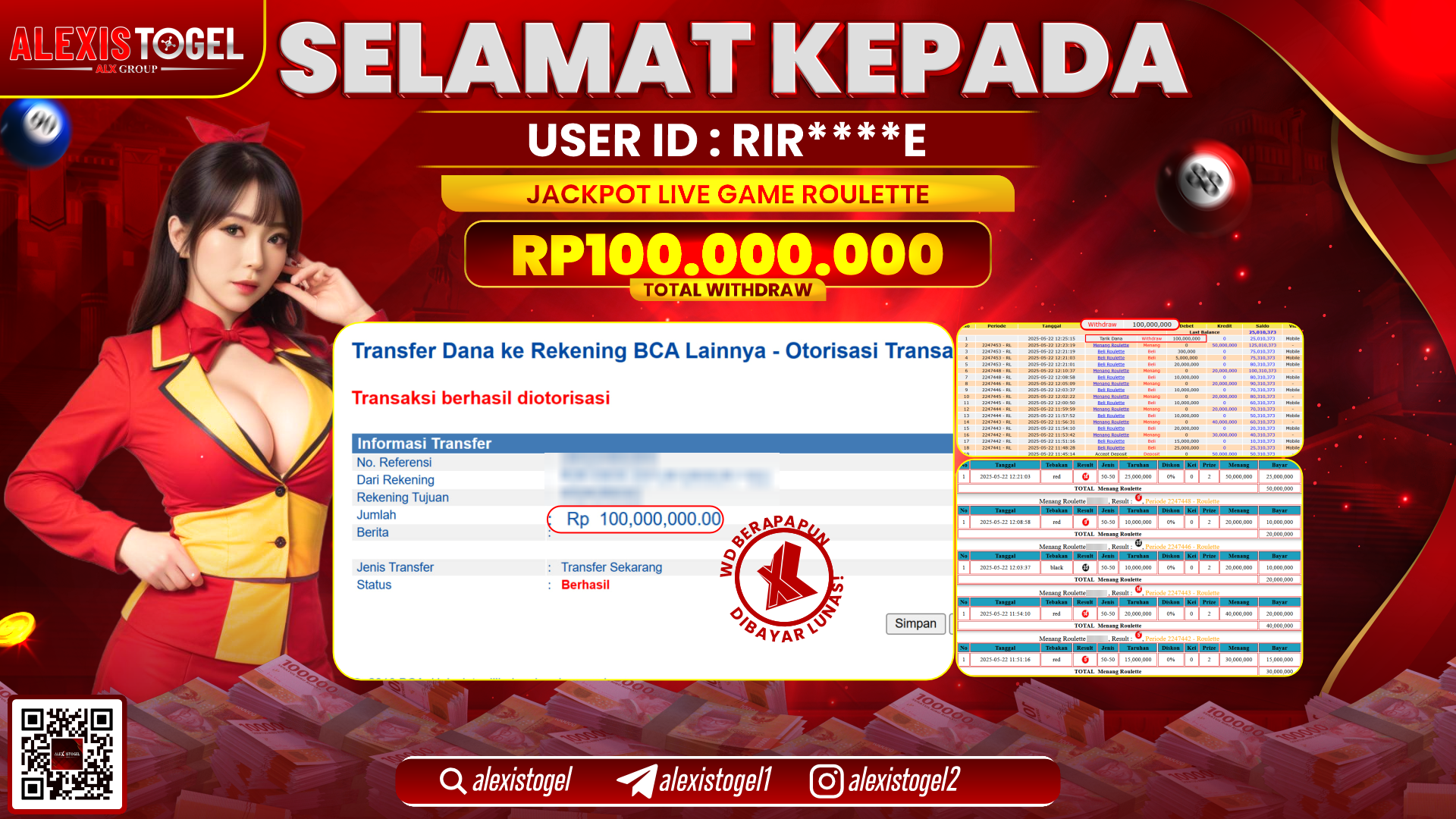 ALEXISTOGEL di LIVE GAME ROULETTE RP.100.000.000 LUNAS