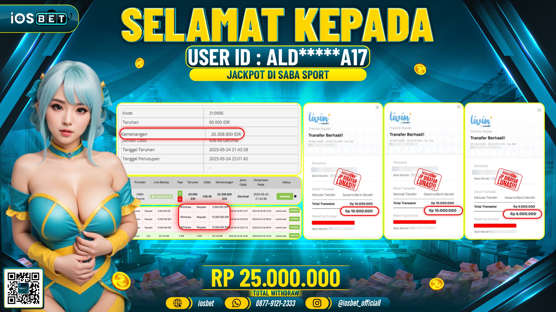 Bukti Pembayaran LUNAS SABA SPORT GAME GACOR  Rp.25.000.000
