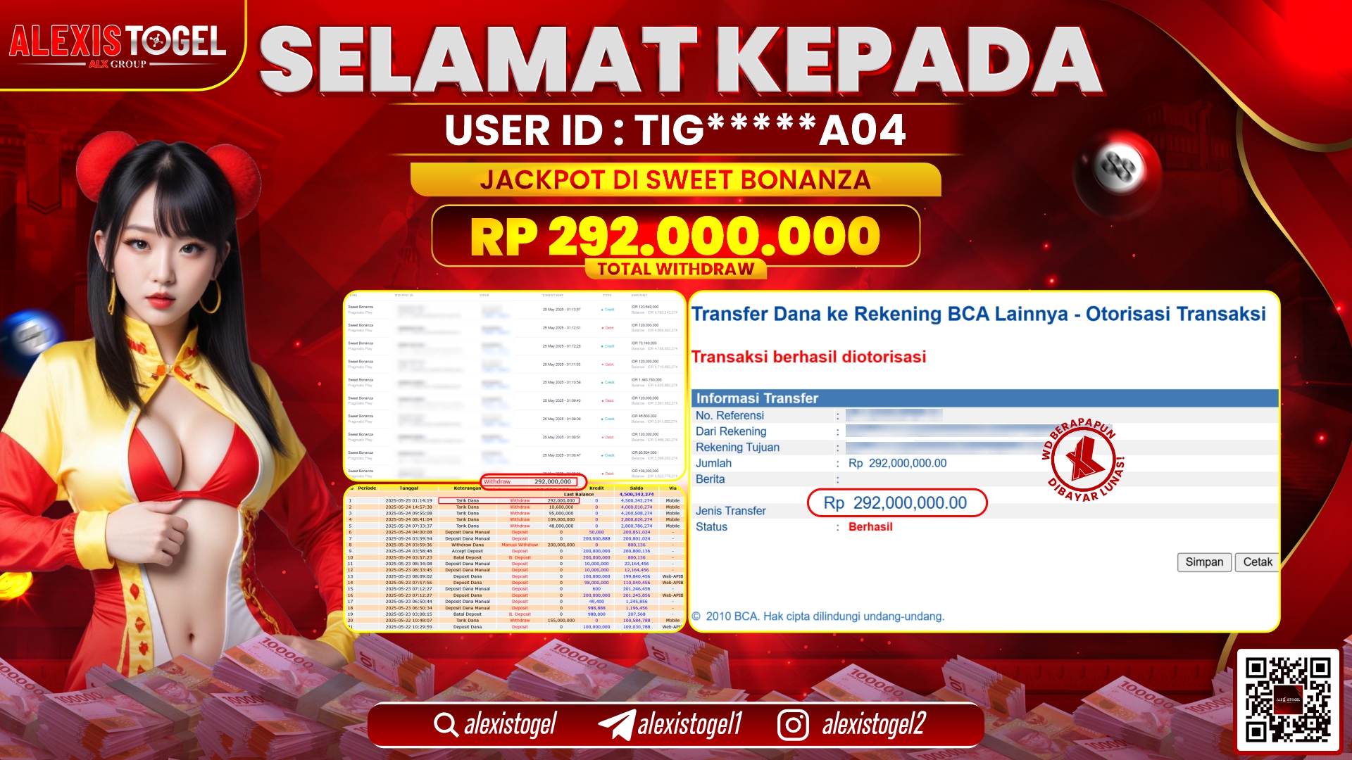 ALEXISTOGEL di SLOT SWEET BONANZA RP.292.000.000 LUNAS