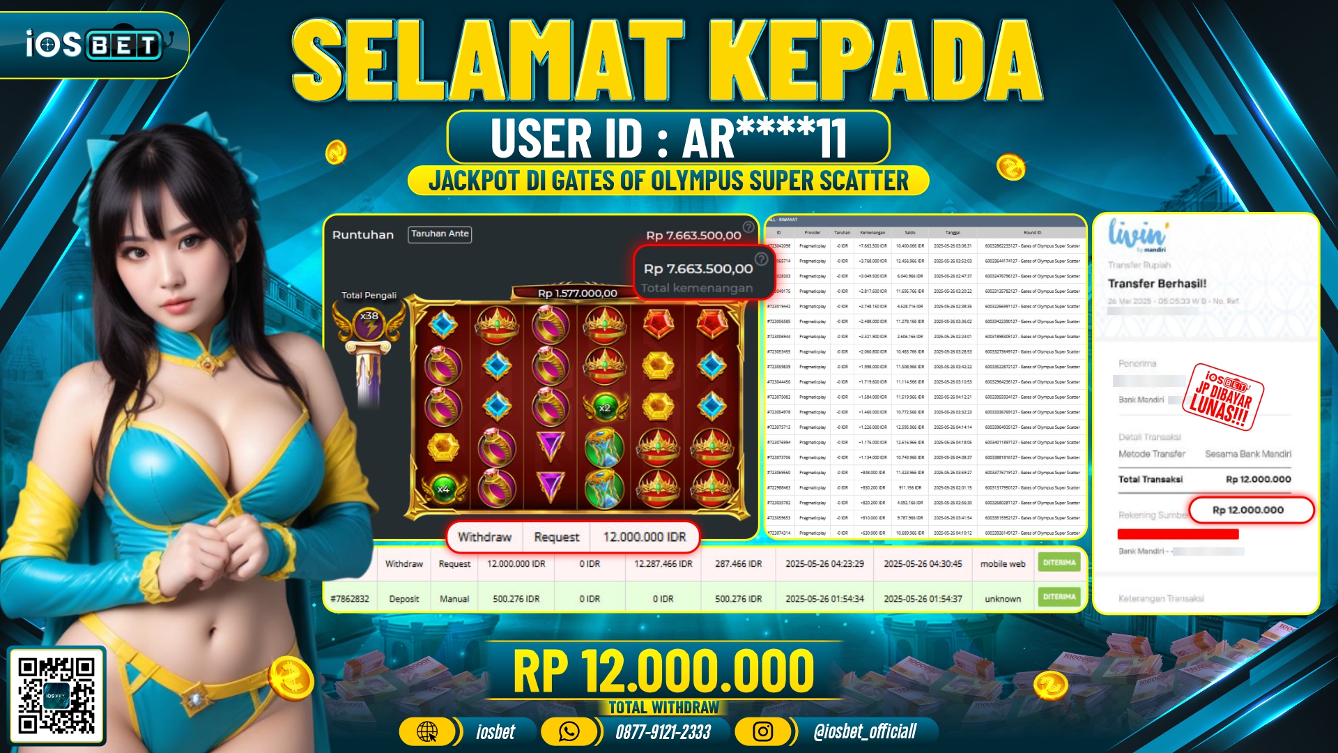 Bukti Pembayaran LUNAS SLOT GAME GACOR  Rp.12.000.000