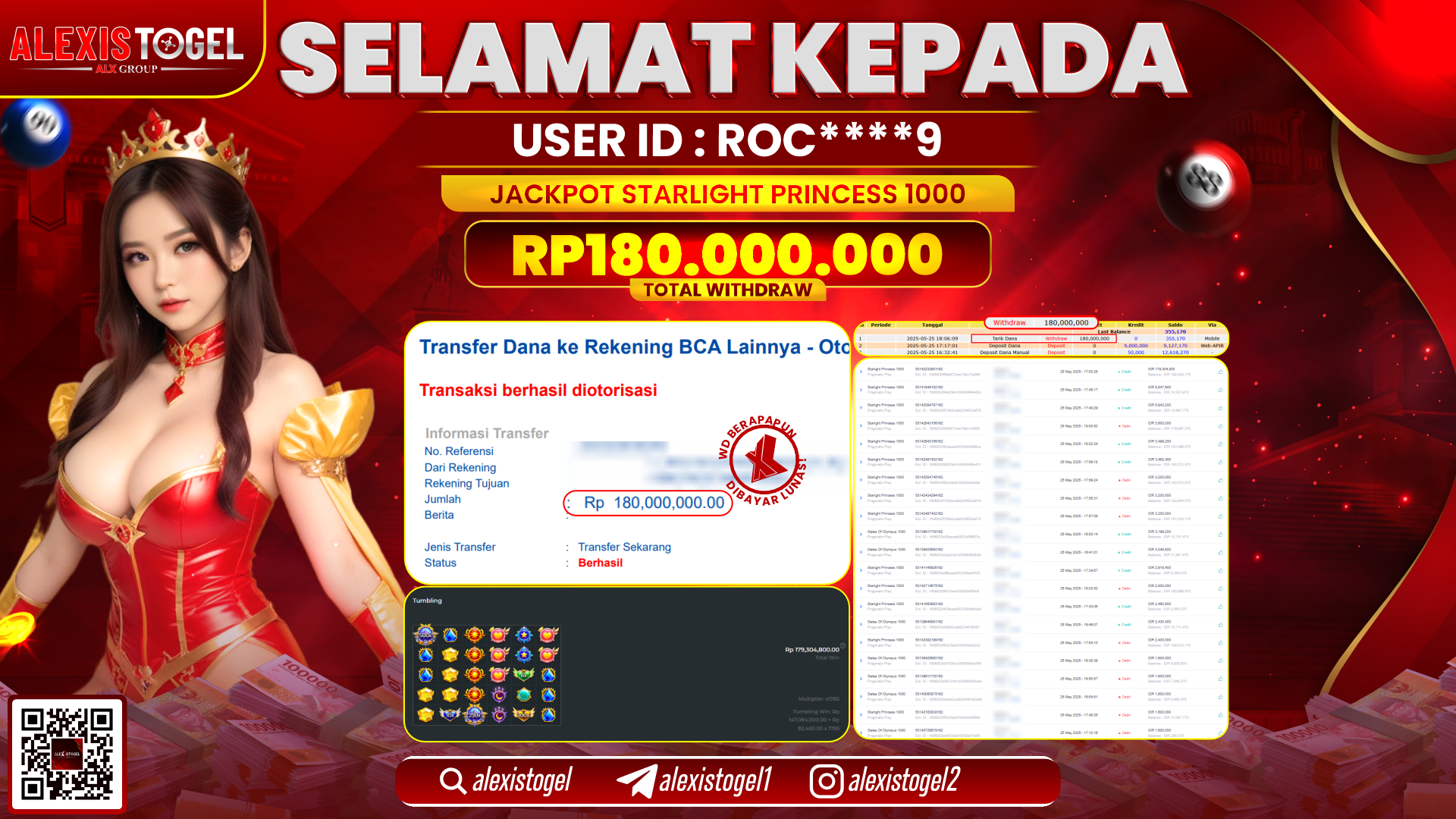 ALEXISTOGEL di SLOT STARLIGHT PRINCESS RP.180.000.000 LUNAS