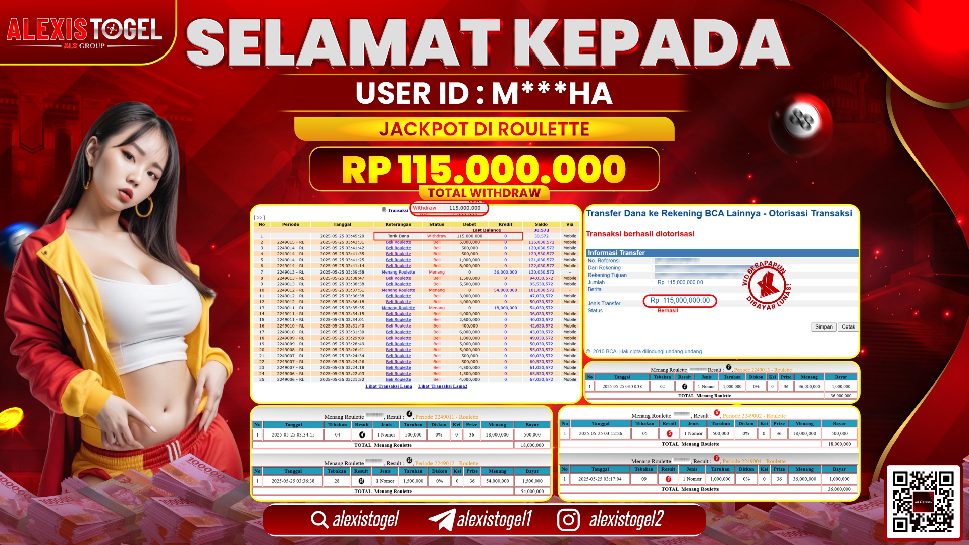 ALEXISTOGEL di CASINO ROULETTE Rp.115.000.000 LUNAS