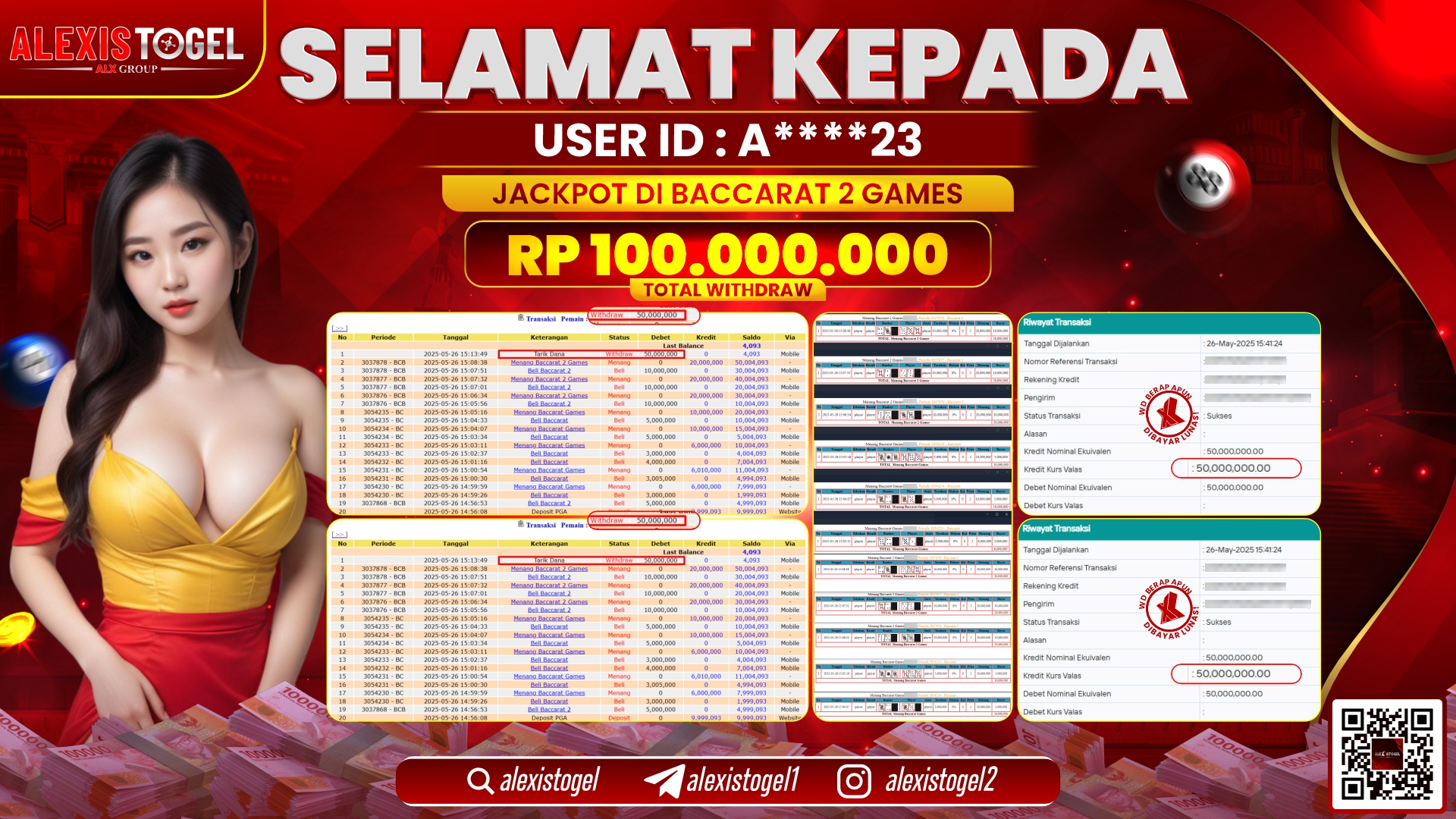 ALEXISTOGEL di CASINO BACCARAT 2 GAMES RP.100.000.000 LUNAS
