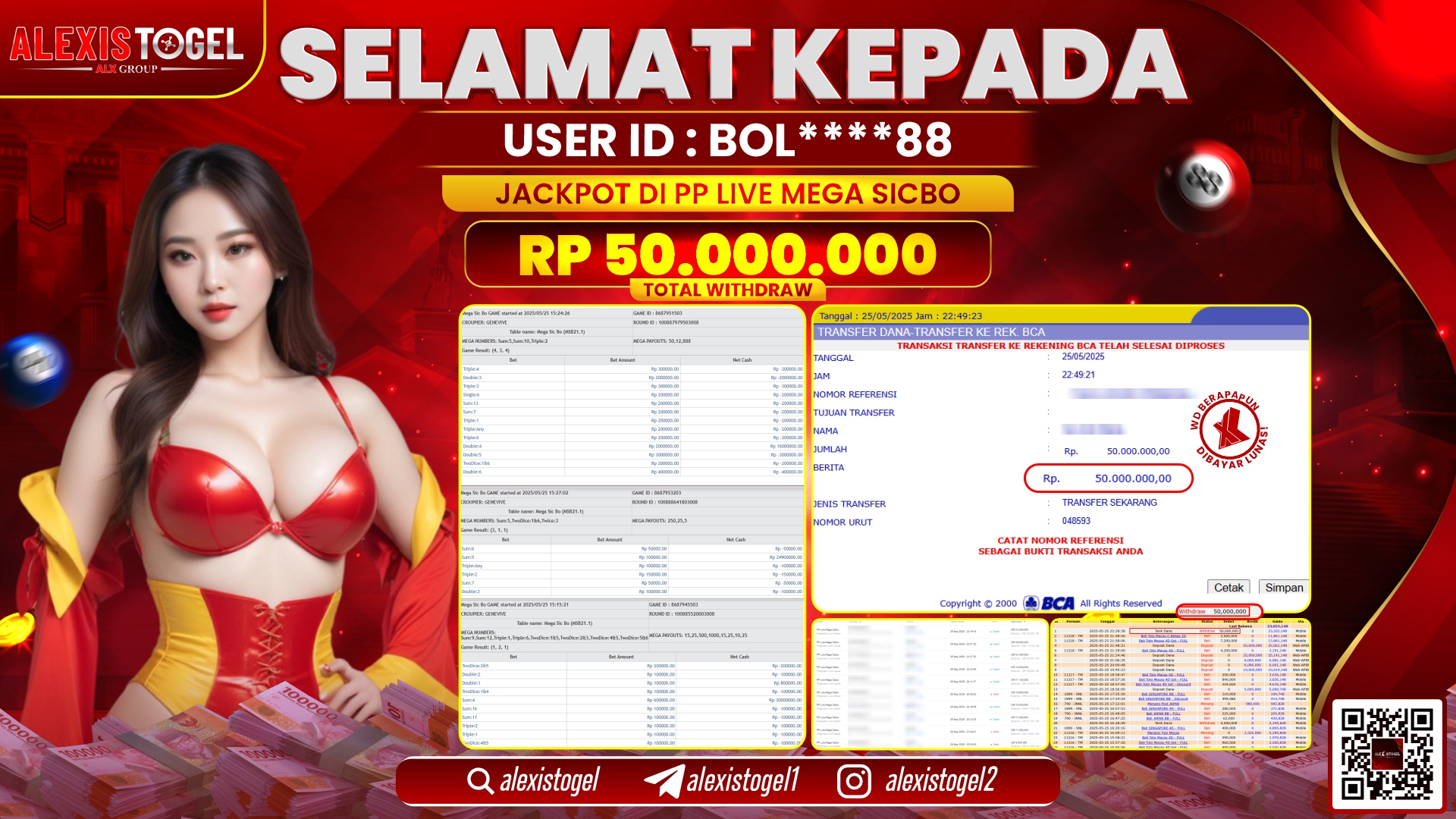 ALEXISTOGEL di PP LIVE MEGA SICBO RP.50.000.000 LUNAS