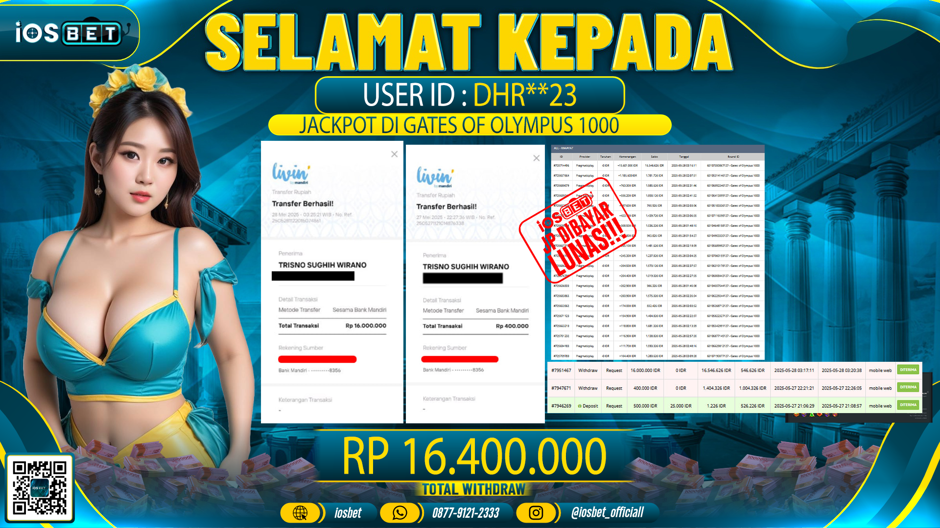 Bukti Pembayaran LUNAS SLOT GAME GACOR  Rp.16.400.000