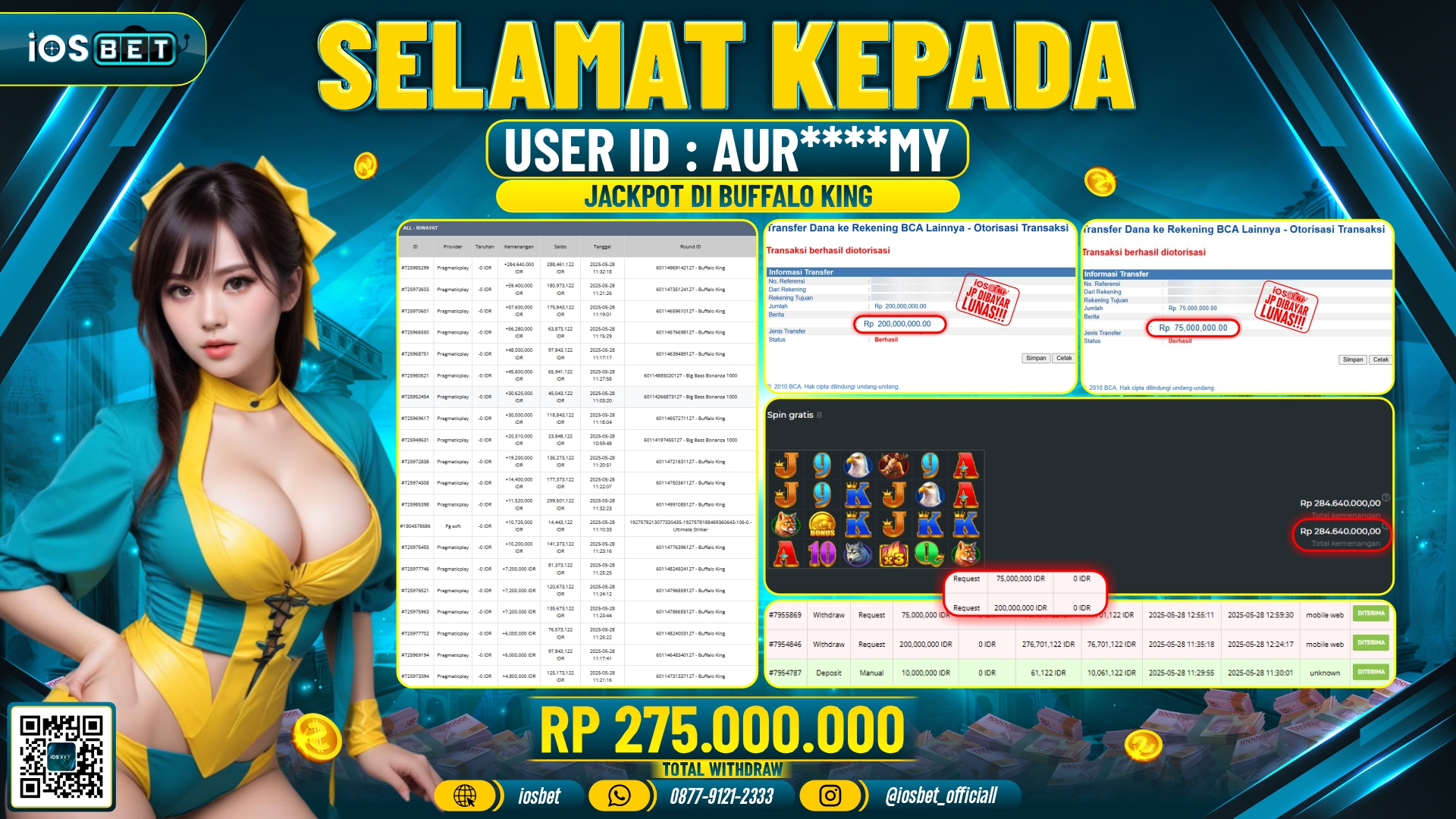 Bukti Pembayaran LUNAS SLOT GAME GACOR  Rp.275.000.000