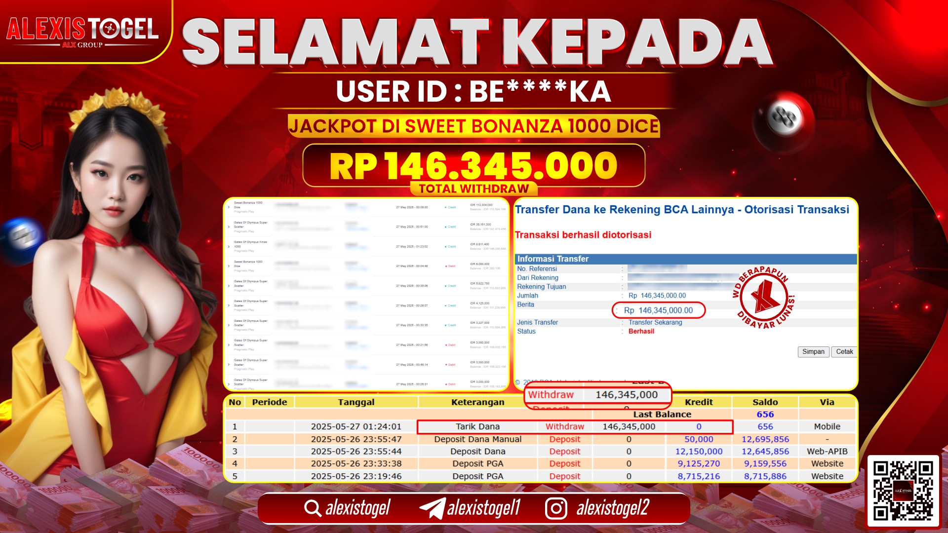 ALEXISTOGEL di SLOT SWEET BONANZA 1000 RP.146.345.000 LUNAS