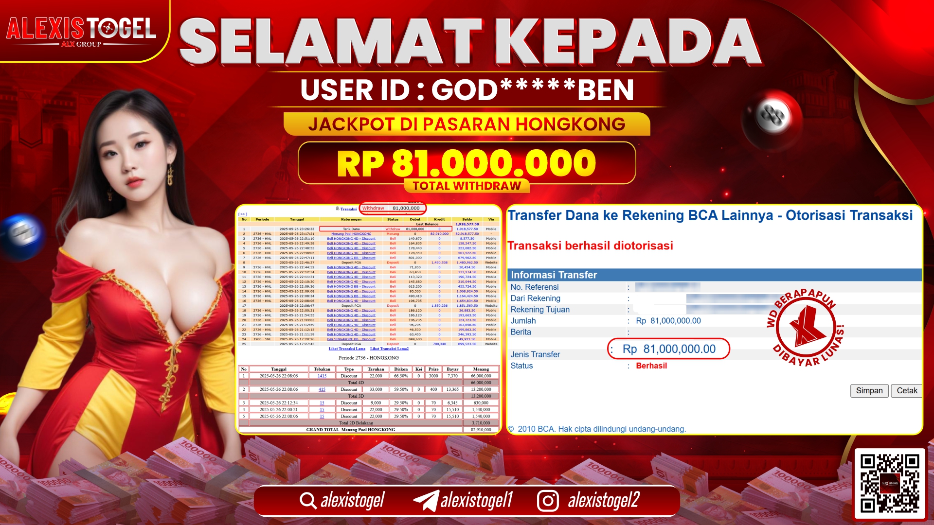 ALEXISTOGEL di TOGEL HONGKONG RP.81.000.000 LUNAS