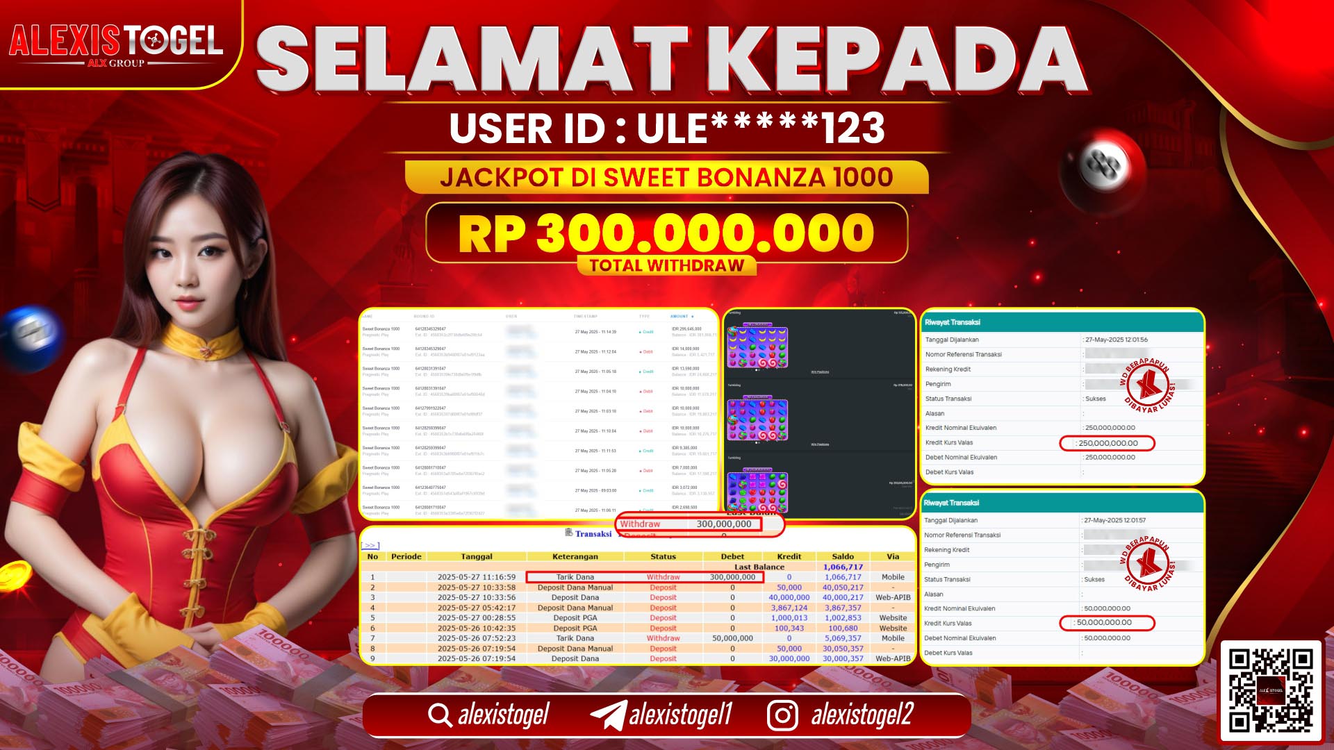 ALEXISTOGEL di SLOT SWEET BONANZA 1000 RP.300.000.000 LUNAS