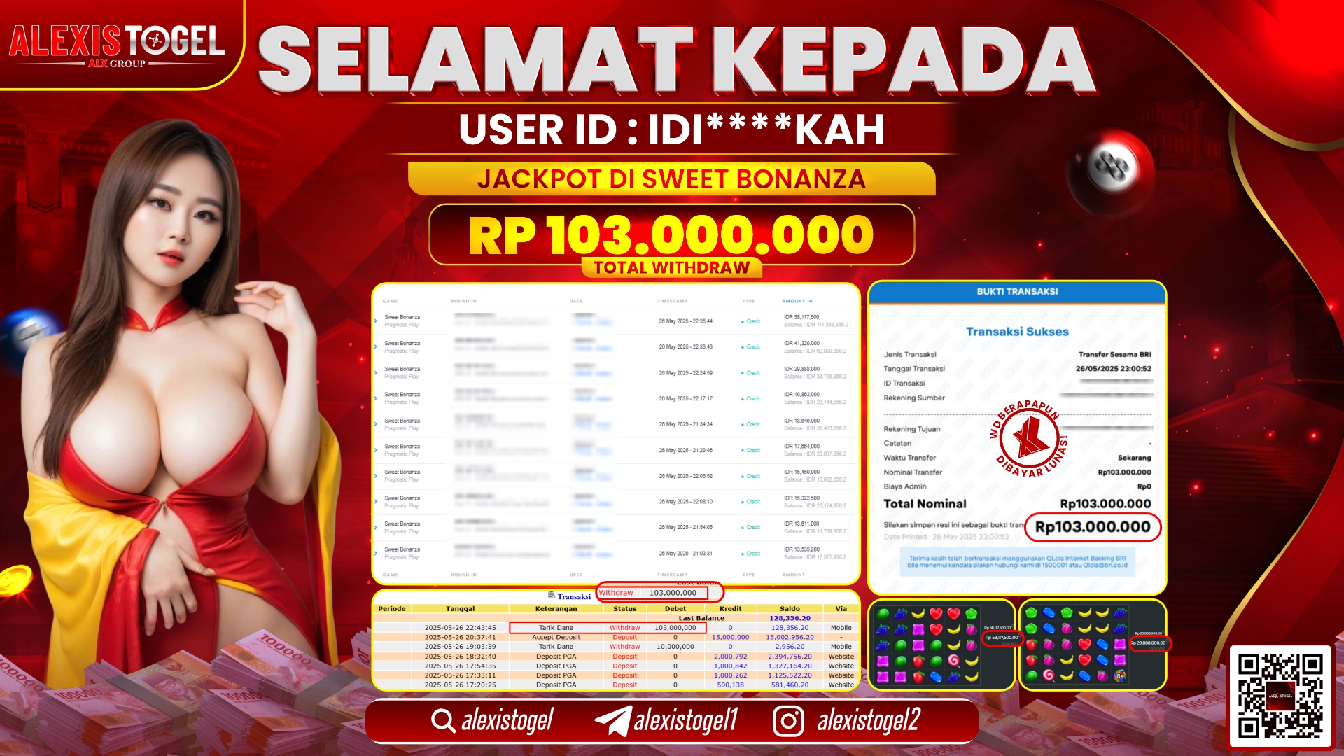 ALEXISTOGEL di SLOT SWEET BONANZA RP.103.000.000 LUNAS