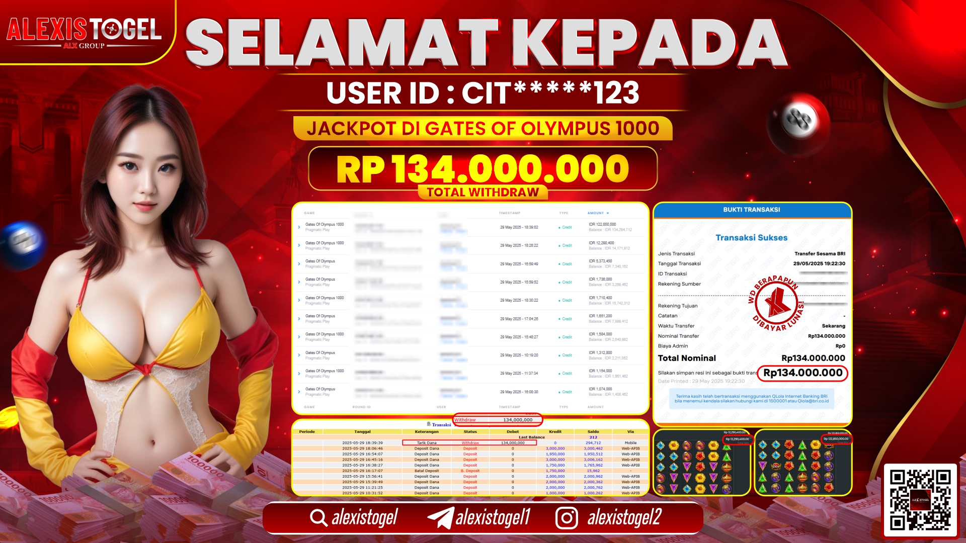 ALEXISTOGEL di SLOT GATES OF OLYMPUS 1000 RP.134.000.000 LUNAS