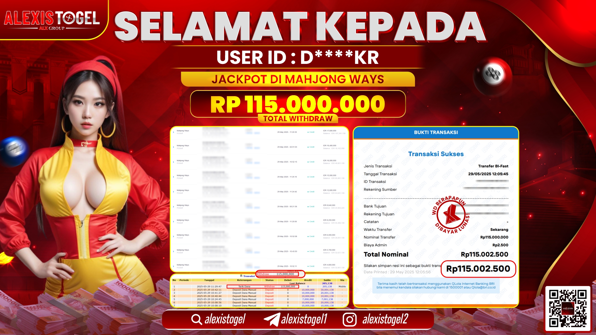 ALEXISTOGEL di SLOT MAHJONG WAYS RP.115.000.000 LUNAS