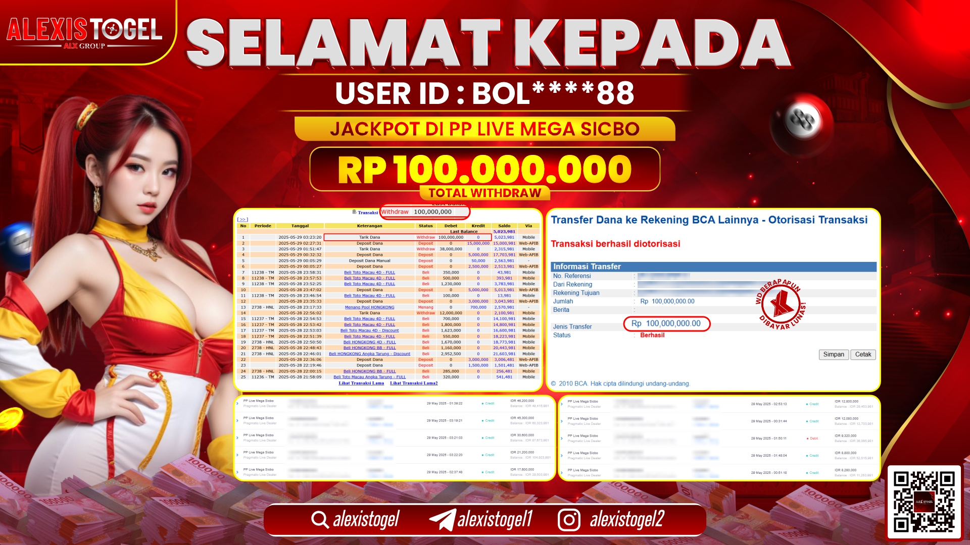 ALEXISTOGEL di PP LIVE MEGA SICBO RP.100.000.000 LUNAS