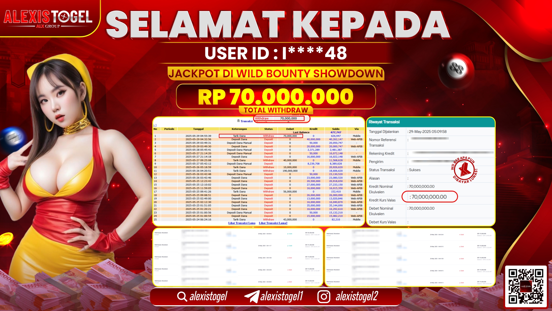 ALEXISTOGEL di SLOT WILD BOUNTY RP.70.000.000 LUNAS