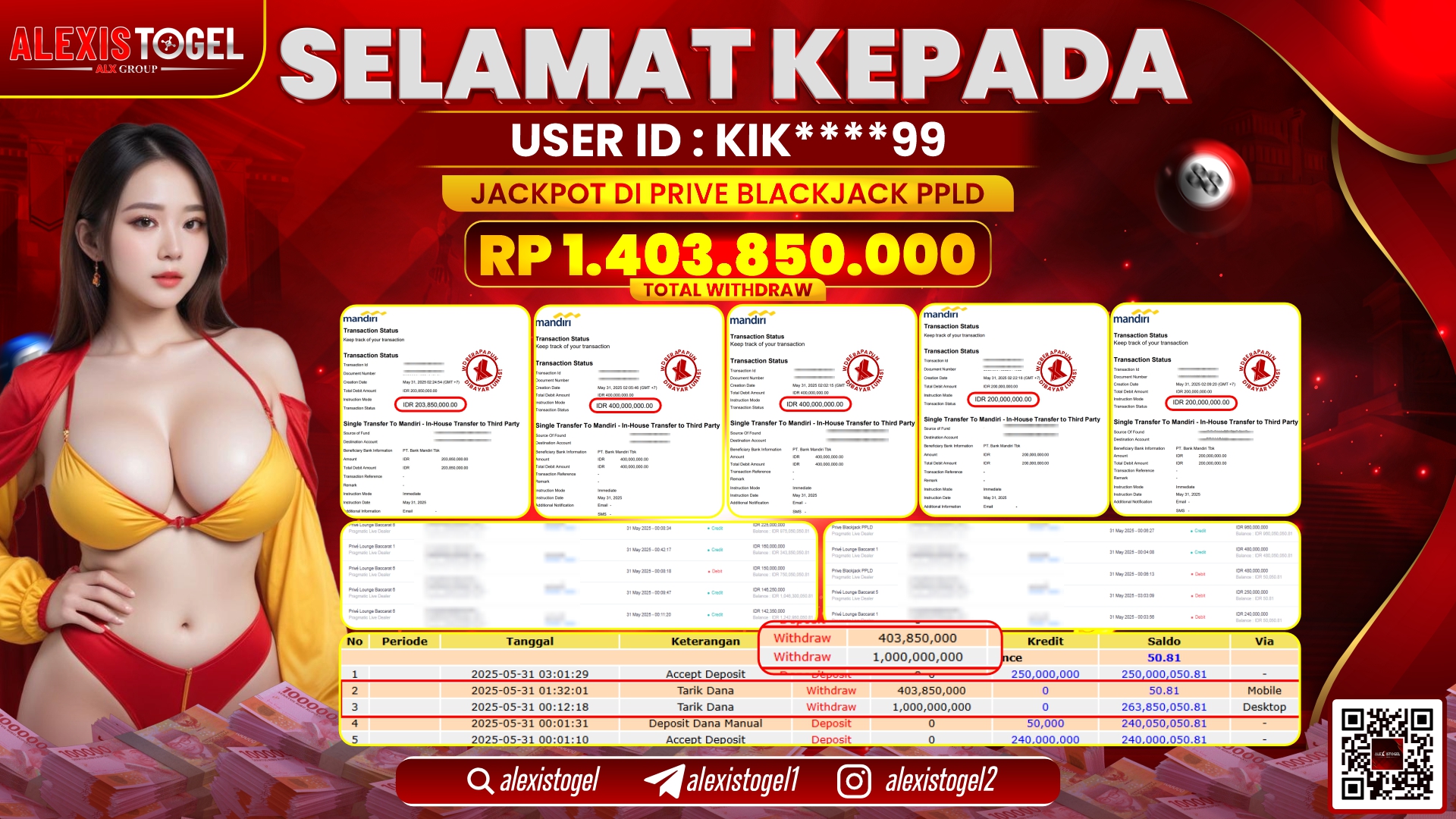 ALEXISTOGEL di PP PRIVE BLACKJACK RP.1.403.850.000 LUNAS