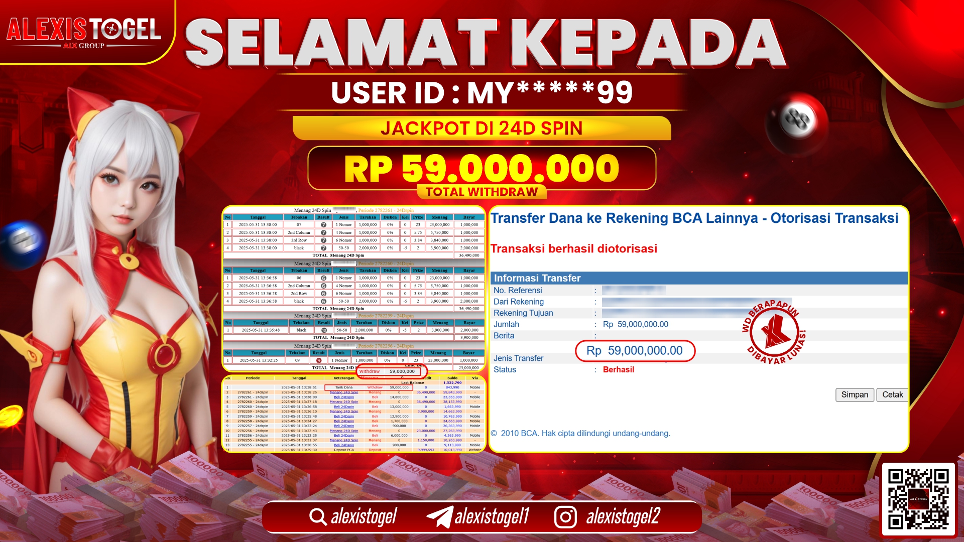 ALEXISTOGEL di CASINO 24D SPIN RP.59.000.000 LUNAS