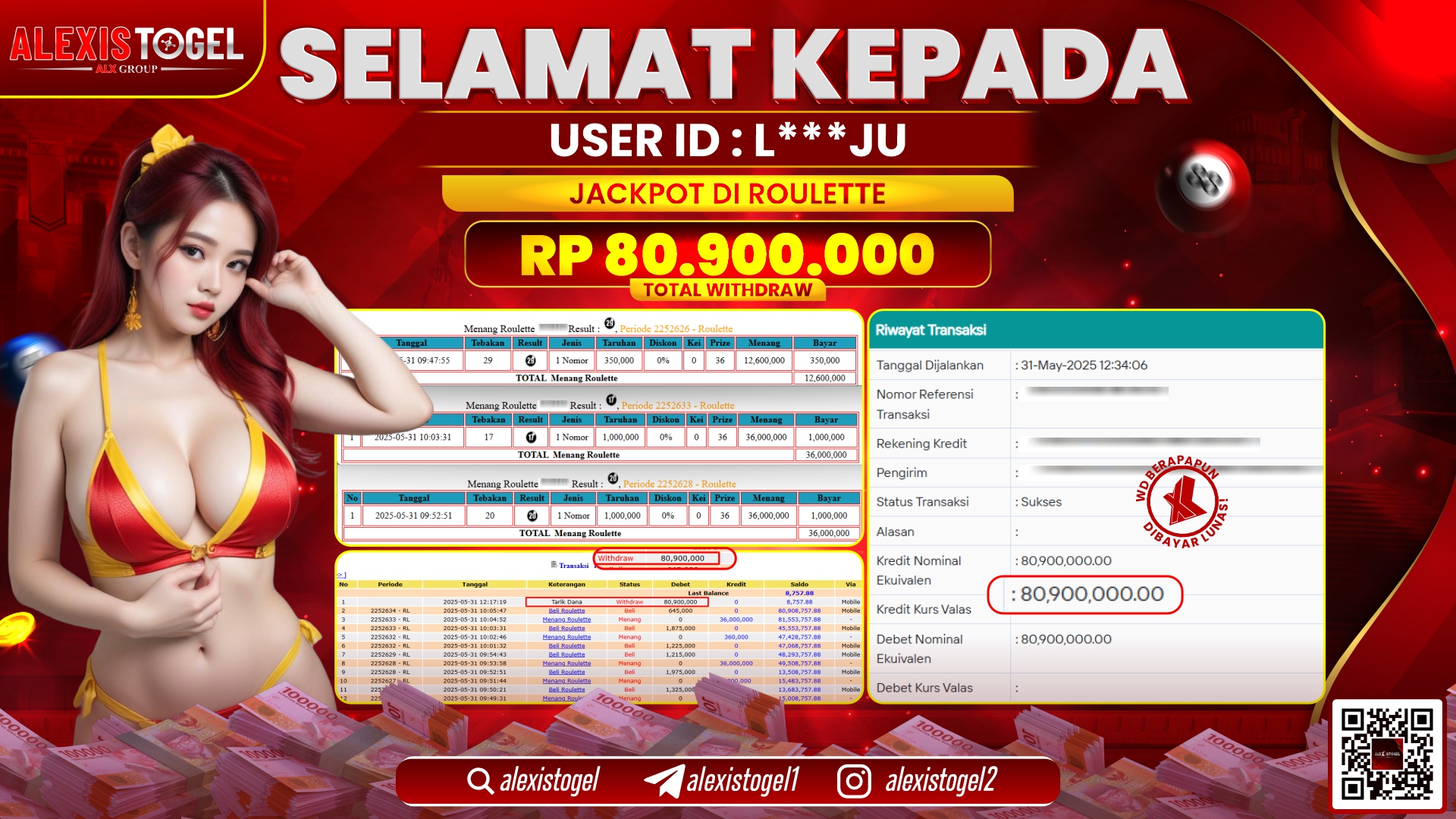 ALEXISTOGEL di CASINO ROULETTE RP.80.900.000 LUNAS