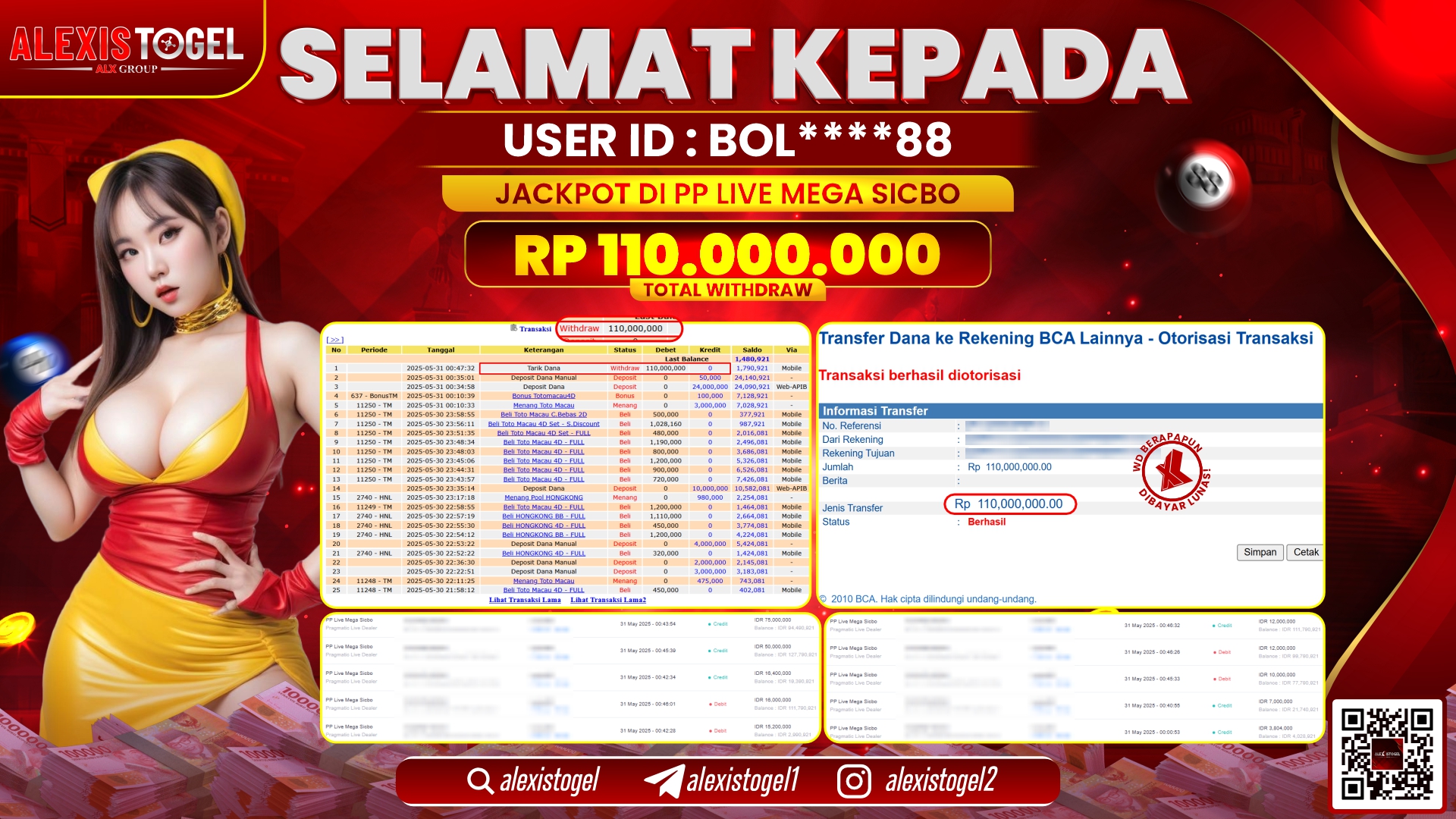 ALEXISTOGEL di PP LIVE MEGA SICBO RP.110.000.000 LUNAS