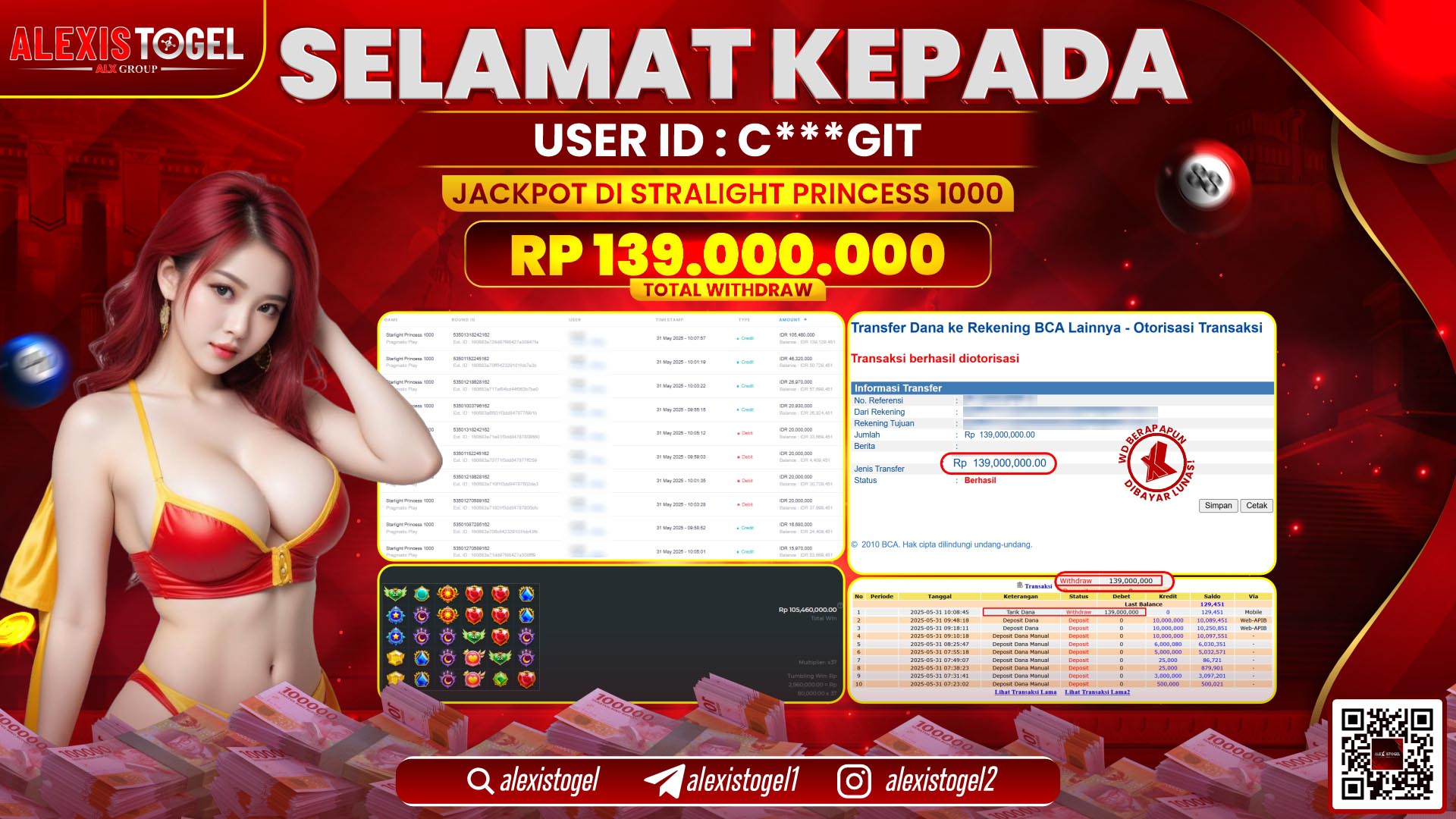 ALEXISTOGEL di SLOT STARLIGHT PRINCESS RP.139.000.000 LUNAS