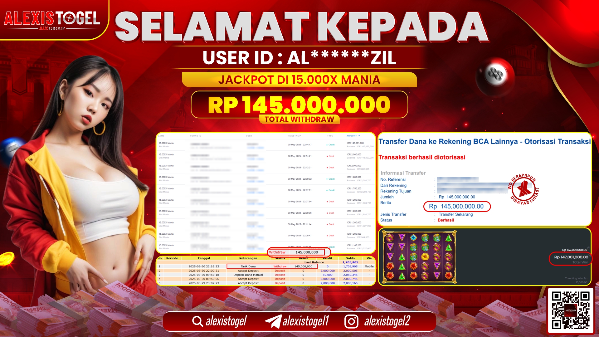 ALEXISTOGEL di SLOT 15.000X MANIA RP.145.000.000 LUNAS