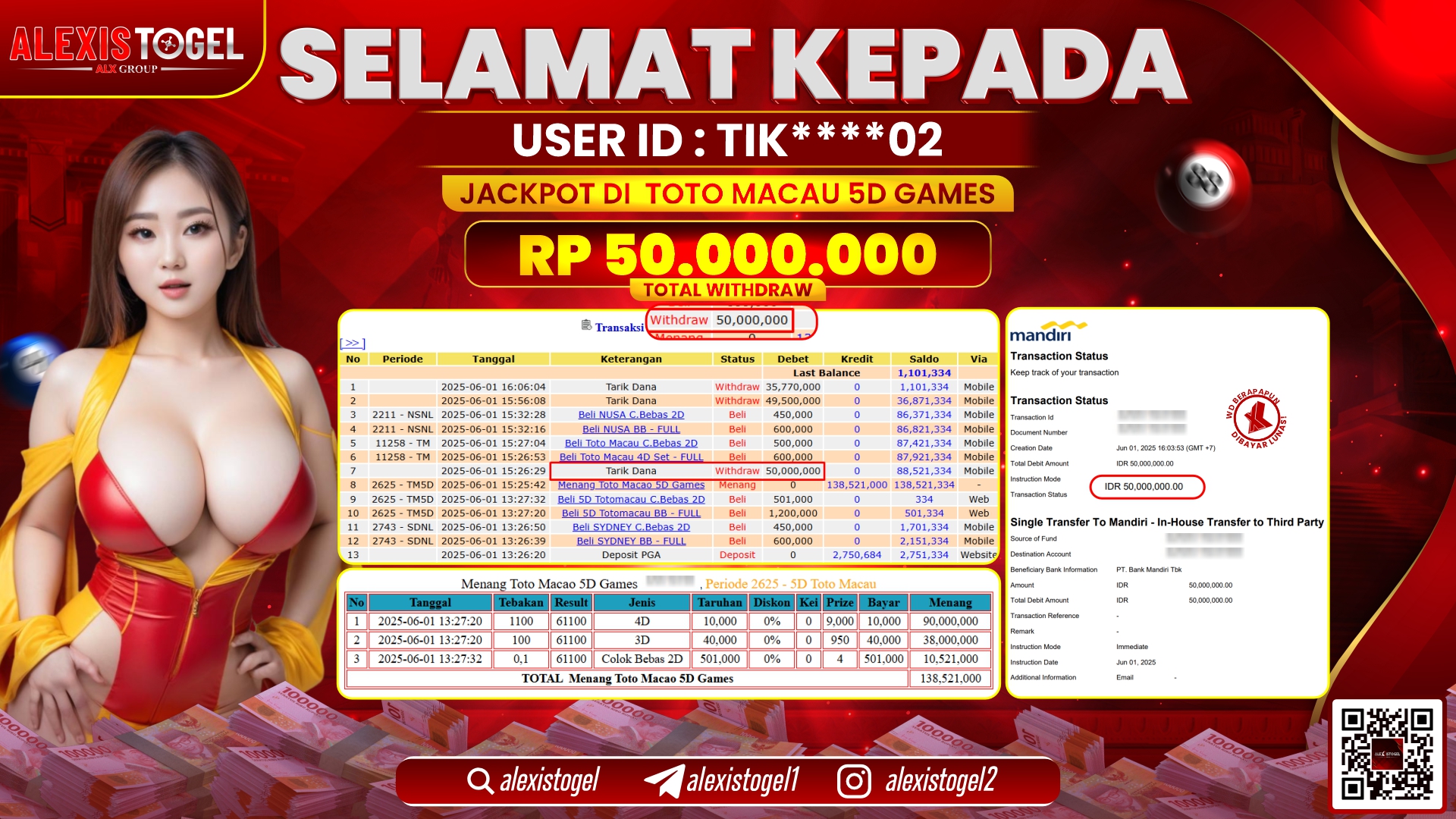 ALEXISTOGEL di TOGEL TOTOMACAU 5D RP.50.000.000 LUNAS