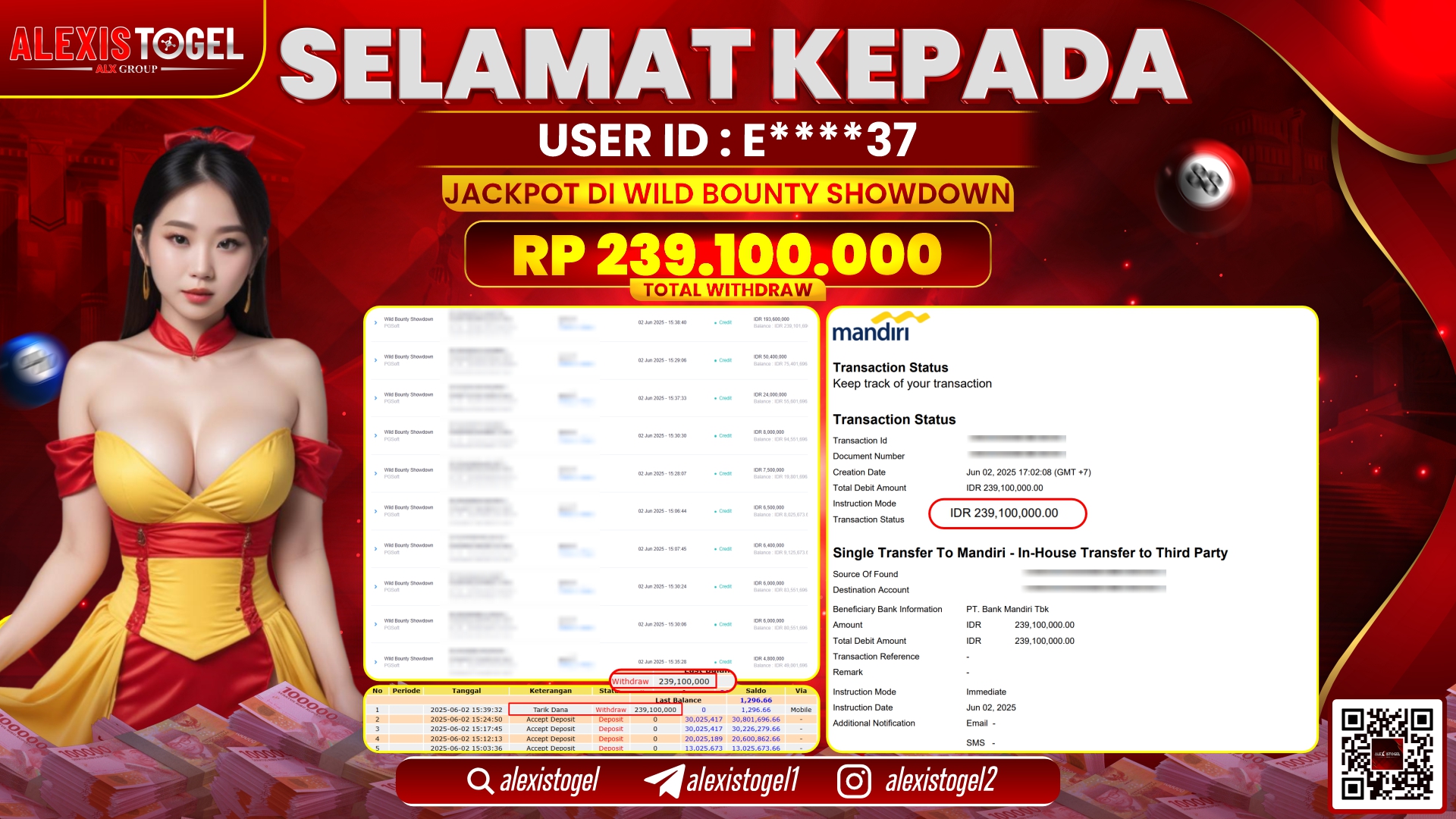 ALEXISTOGEL di SLOT WILD BOUNTY RP.239.100.000 LUNAS