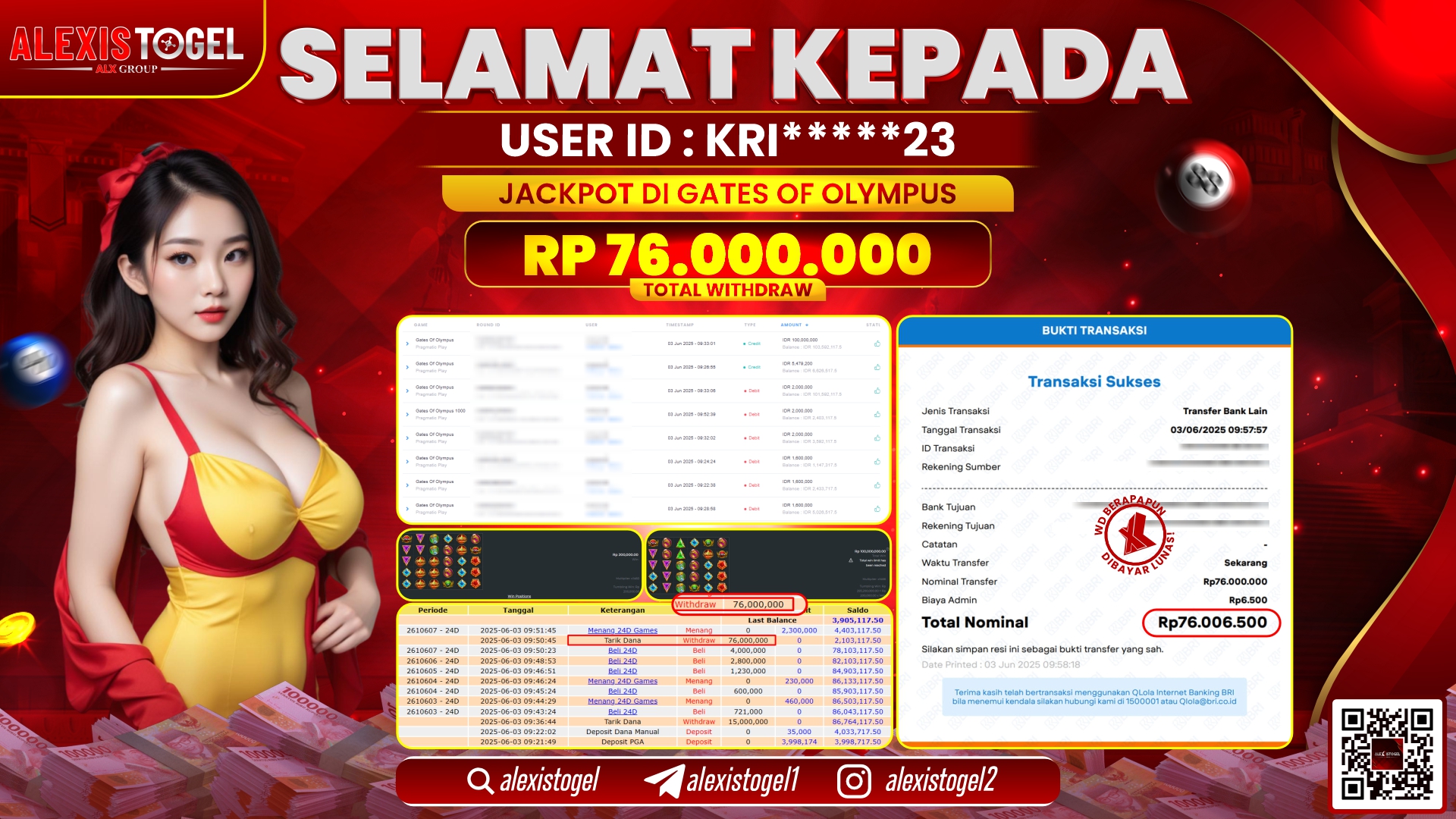ALEXISTOGEL di SLOT GATES OF OLYMPUS RP.76.000.000 LUNAS