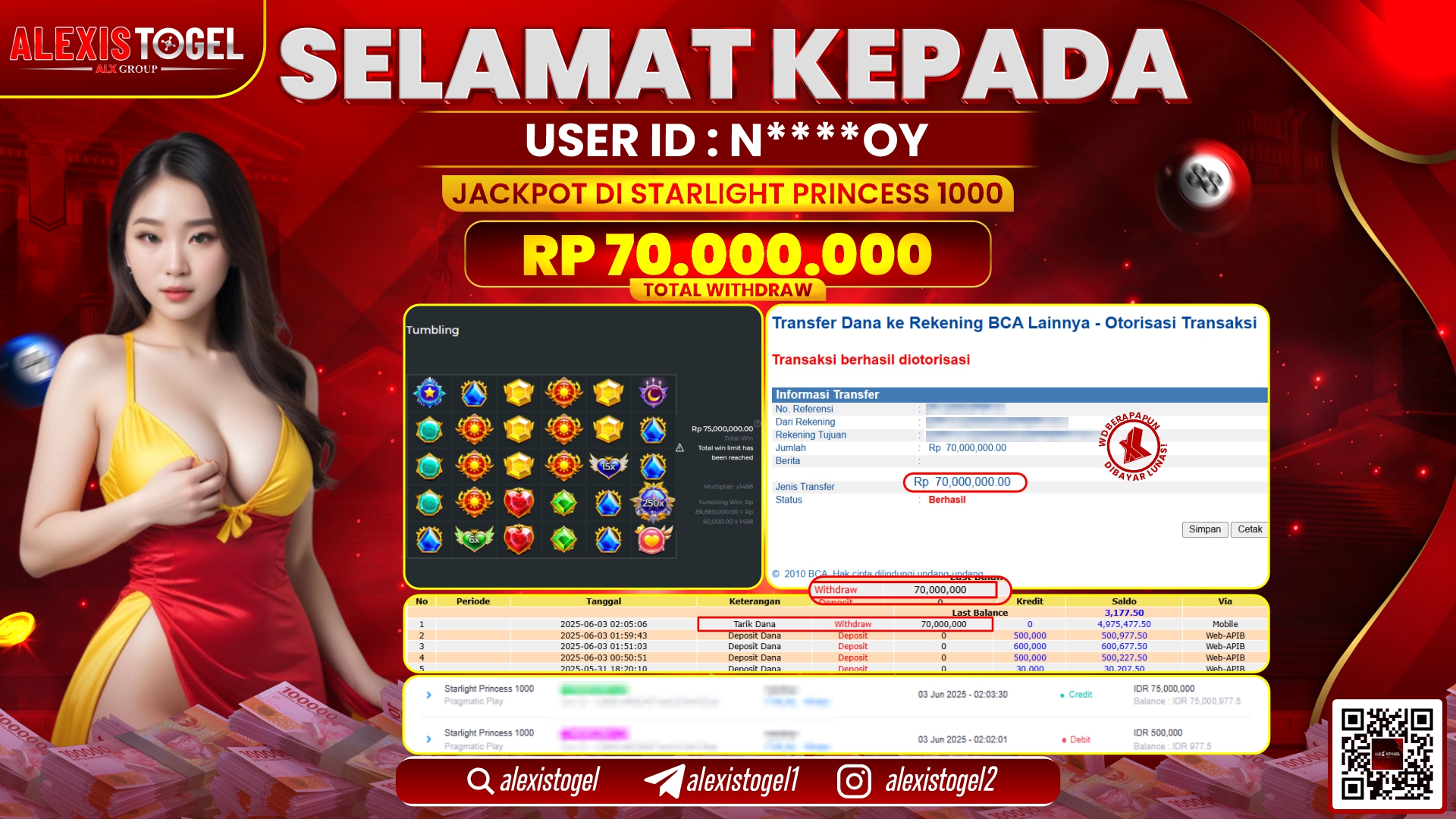 ALEXISTOGEL di SLOT STARLIGHT PRINCESS RP.70.000.000 LUNAS