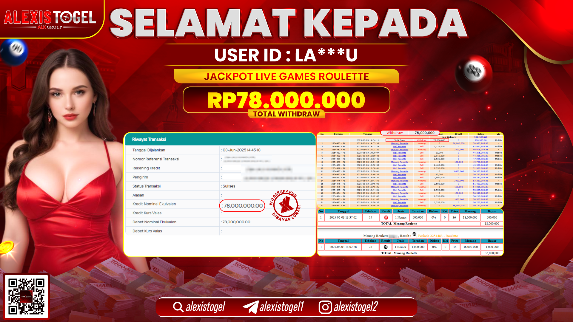 ALEXISTOGEL di LIVE GAMES ROULETTE RP.78.000.000 LUNAS