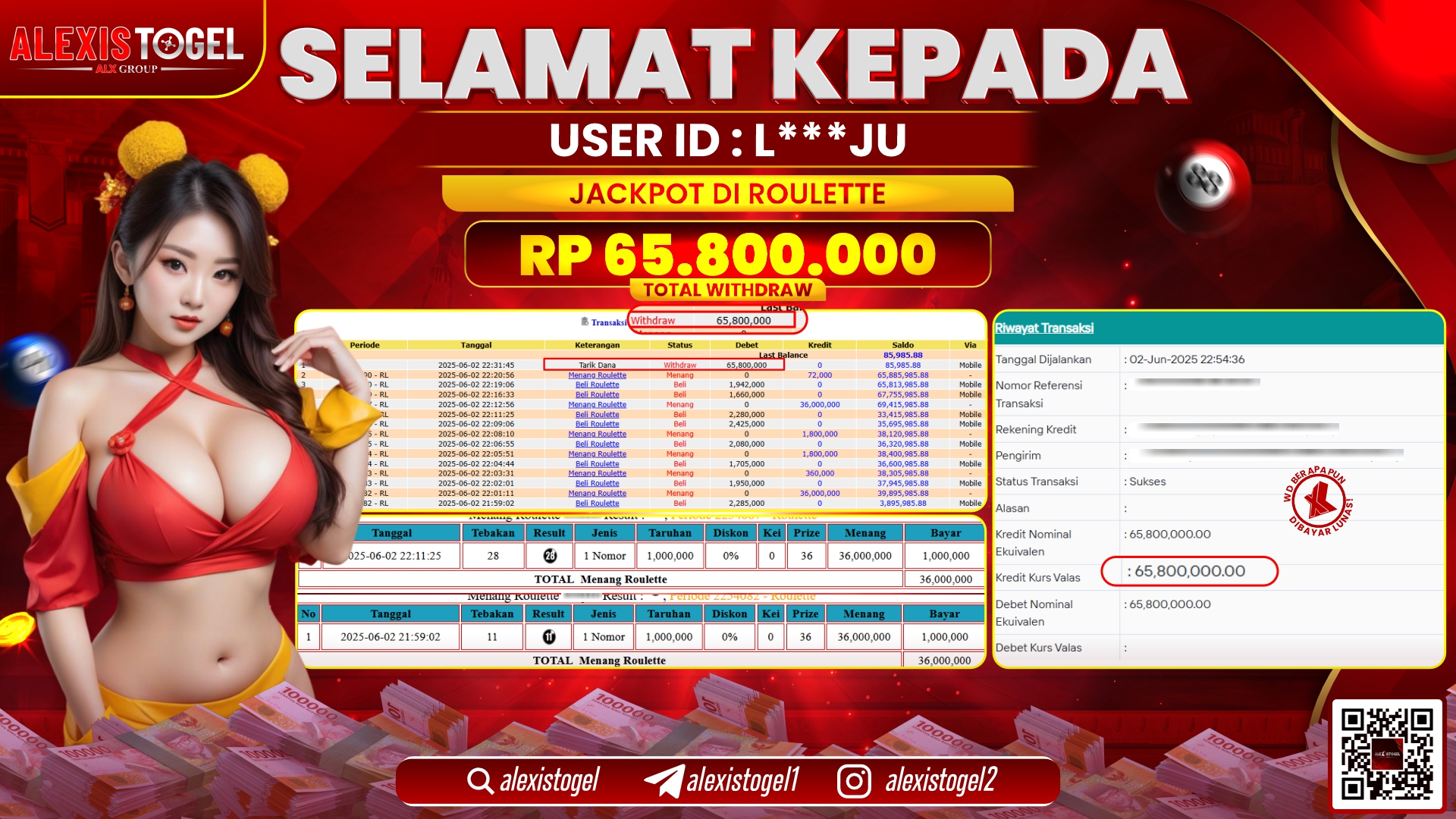 ALEXISTOGEL di CASINO ROULETTE RP.65.800.000 LUNAS
