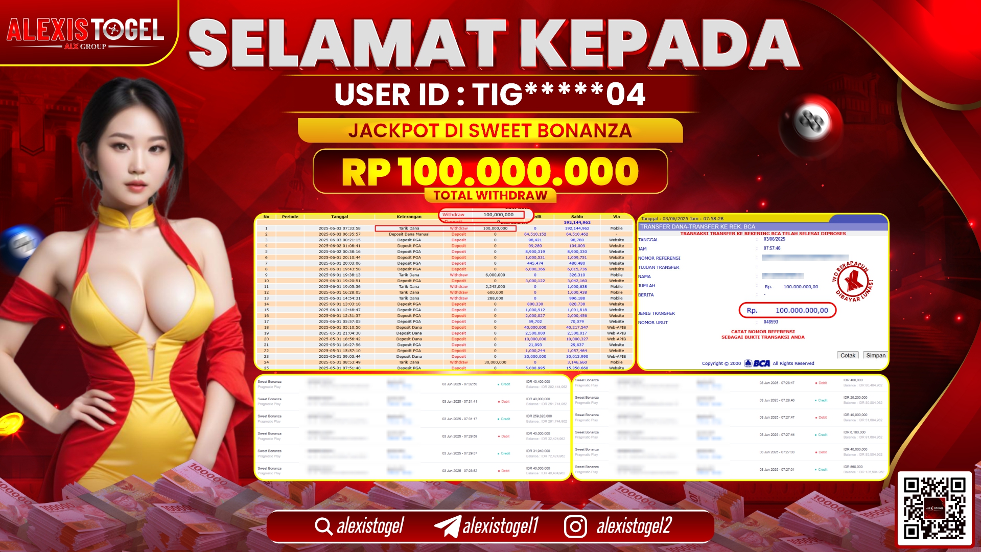 ALEXISTOGEL di SLOT SWEET BONANZA RP.100.000.000 LUNAS