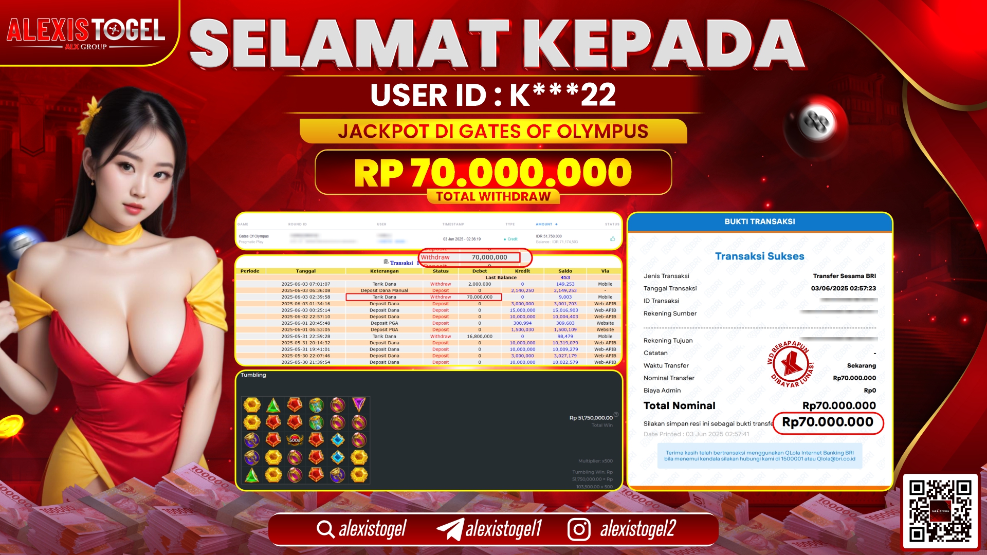 ALEXISTOGEL di SLOT GATES OF OLYMPUS RP.70.000.000 LUNAS