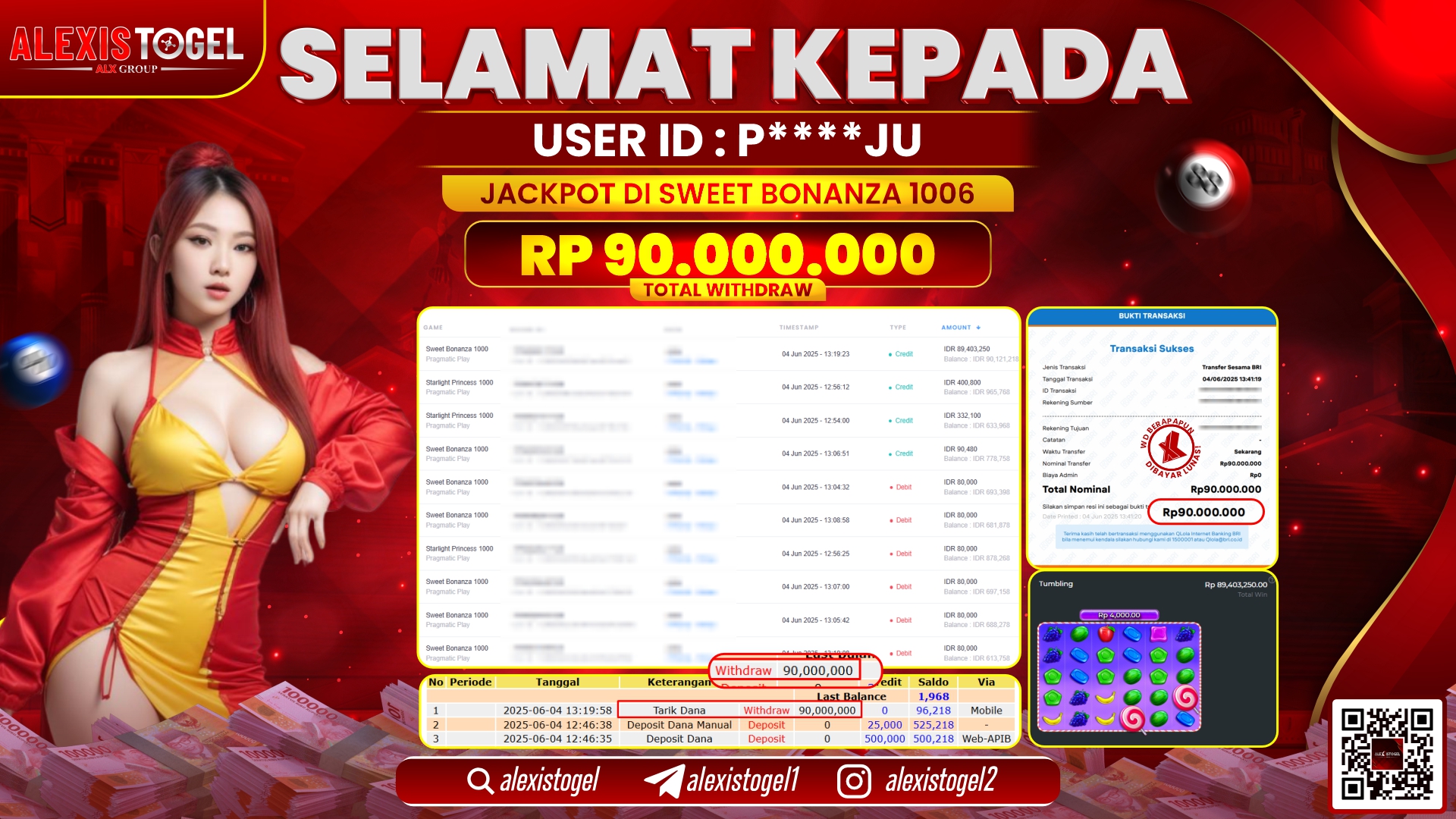 ALEXISTOGEL di SLOT SWEET BONANZA RP.90.000.000 LUNAS